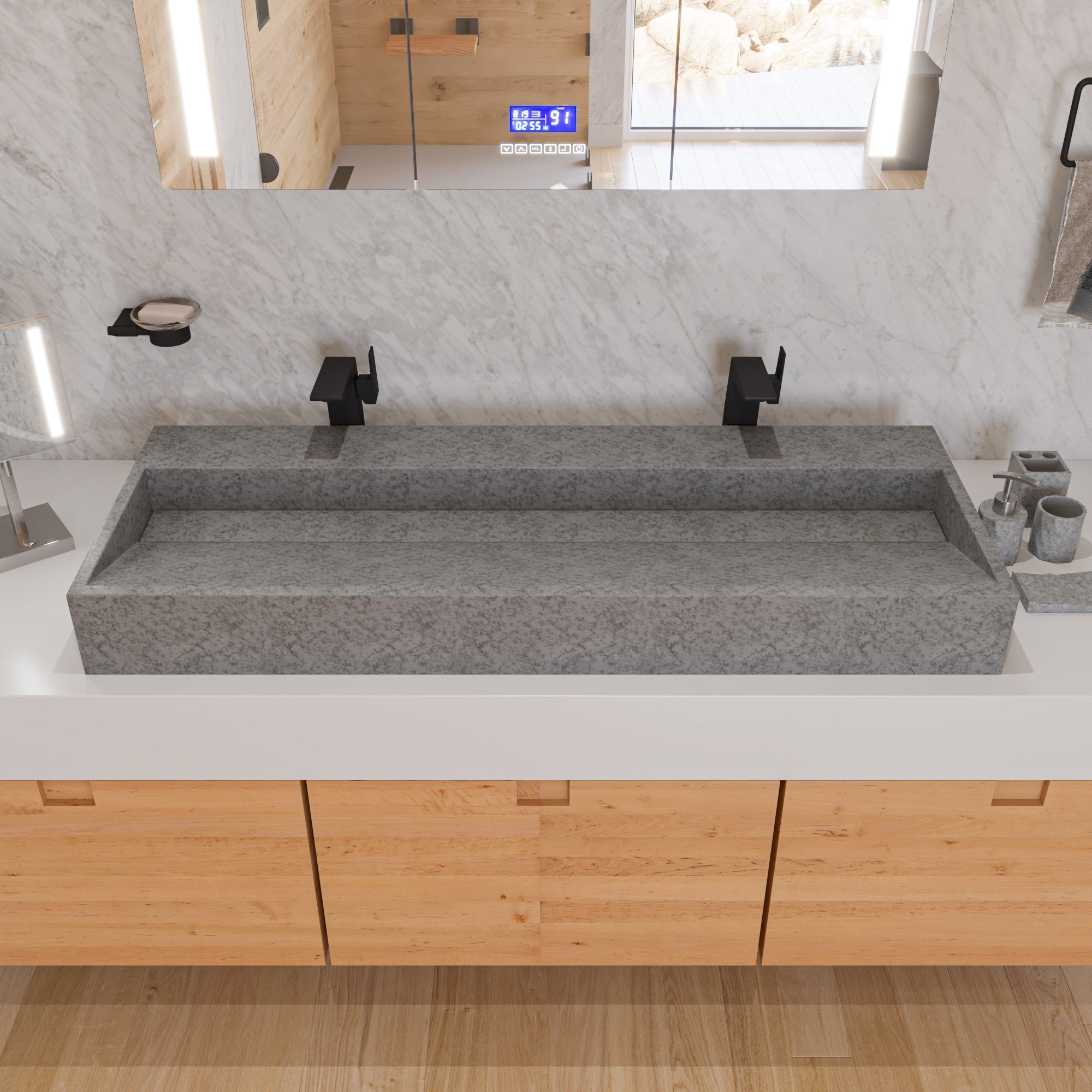 Alternate Image for ALFI brand 48" x 18" Rectangle Above Mount or Semi Recessed Concrete Bathroom Sink, Gray Matte, No Faucet Hole, ABCO48TR