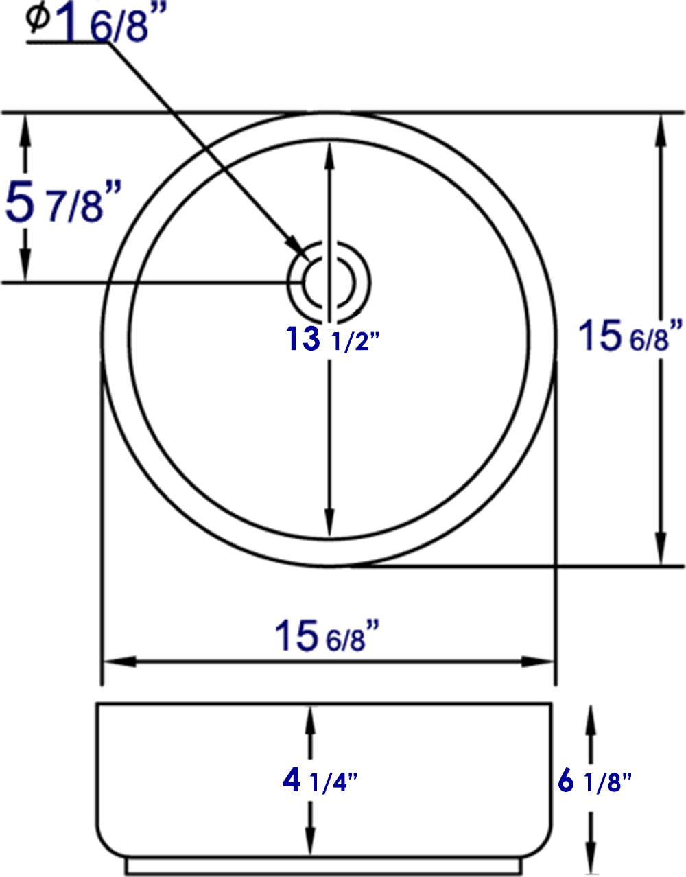 Eago 15.75" x 15.75" Round Above Mount Porcelain Bathroom Sink, White, No Faucet Hole, BA129