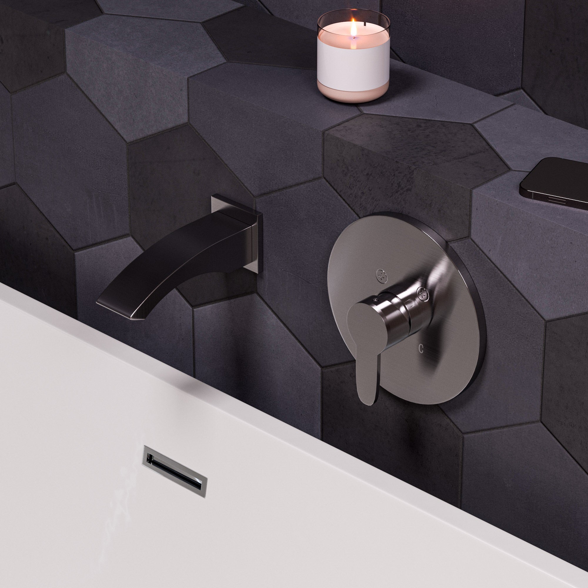 Alternate Image for ALFI brand Brass, AB3301-BN Brushed Nickel Curved Wallmounted Tub Filler Bathroom Spout