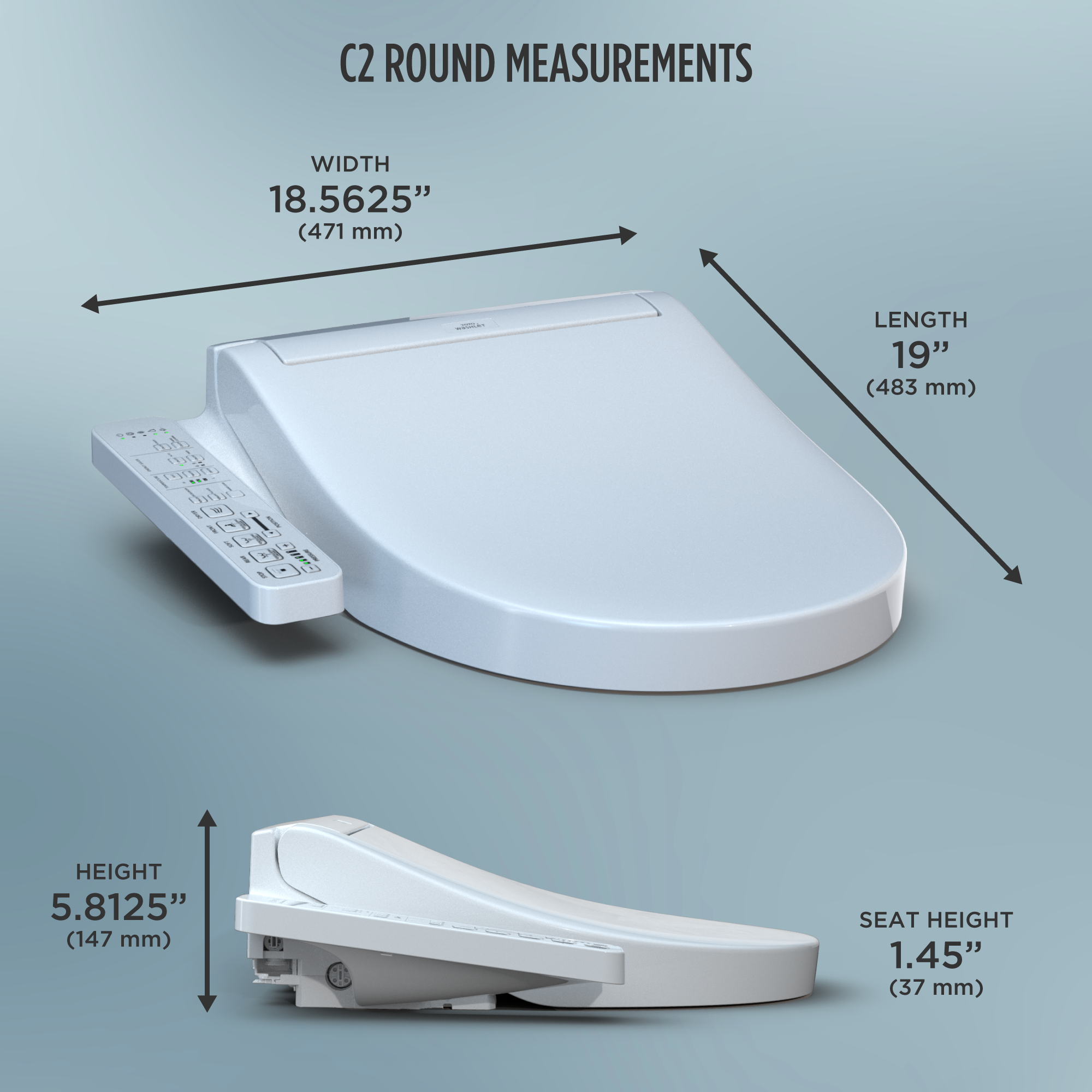 Alternate Image for TOTO WASHLET C2 Electronic Bidet Toilet Seat with PREMIST and EWATER+ Wand Cleaning, Round, Cotton White, Plastic, SW3073#01