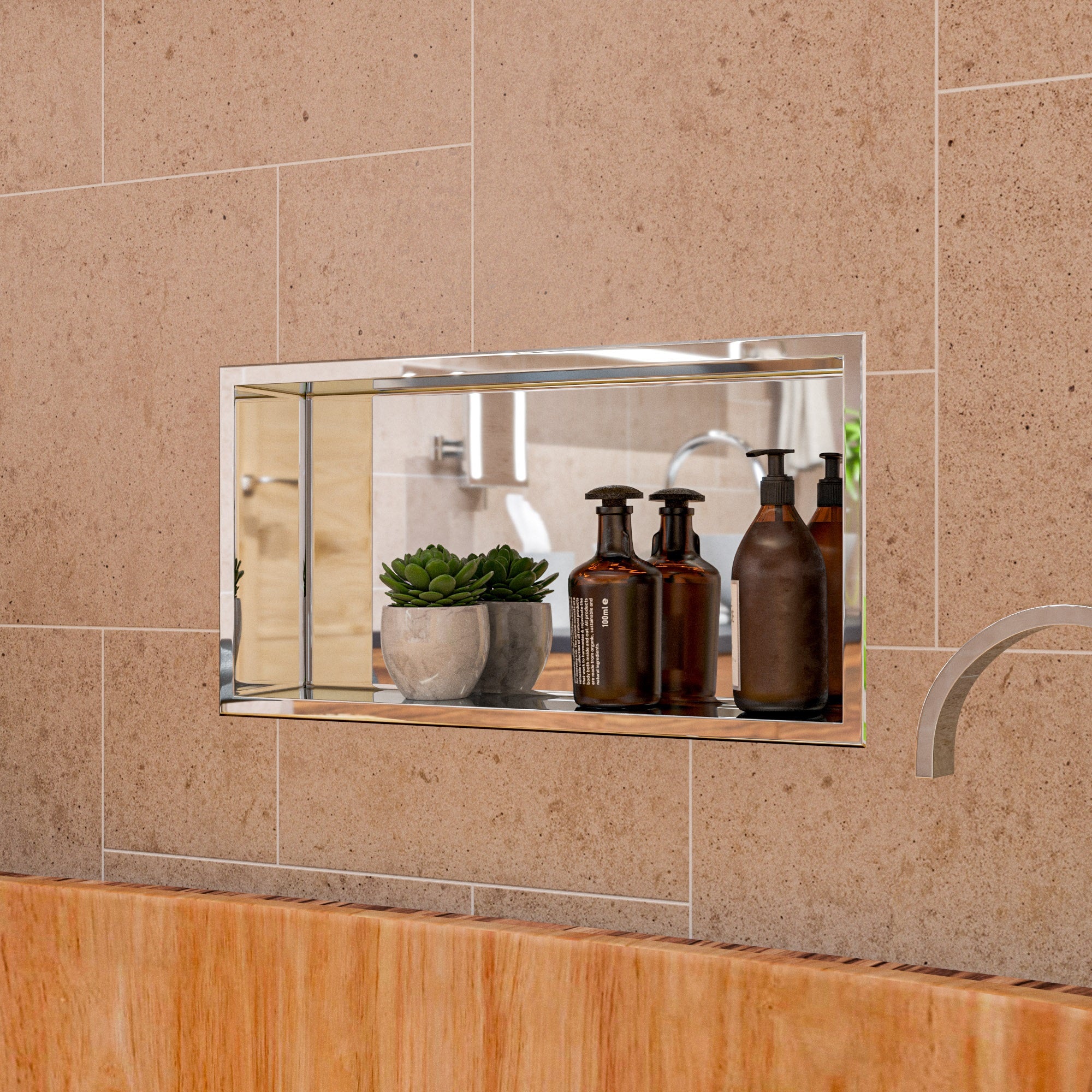 Alternate Image for ALFI brand ABN2412-PSS 24 x 12 Polished Stainless Steel Horizontal Single Shelf Bath Shower Niche, 20 Gauge