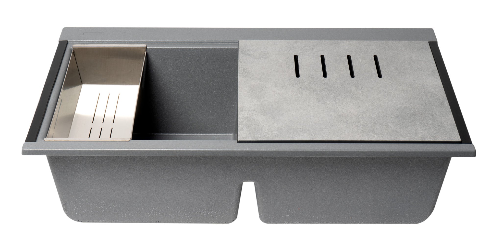 Alternate Image for ALFI 34" Undermount Granite Composite Workstation Kitchen Sink with Accessories, 50/50 Double Bowl, Titanium, 0 Faucet Hole, AB3418DBUM-T