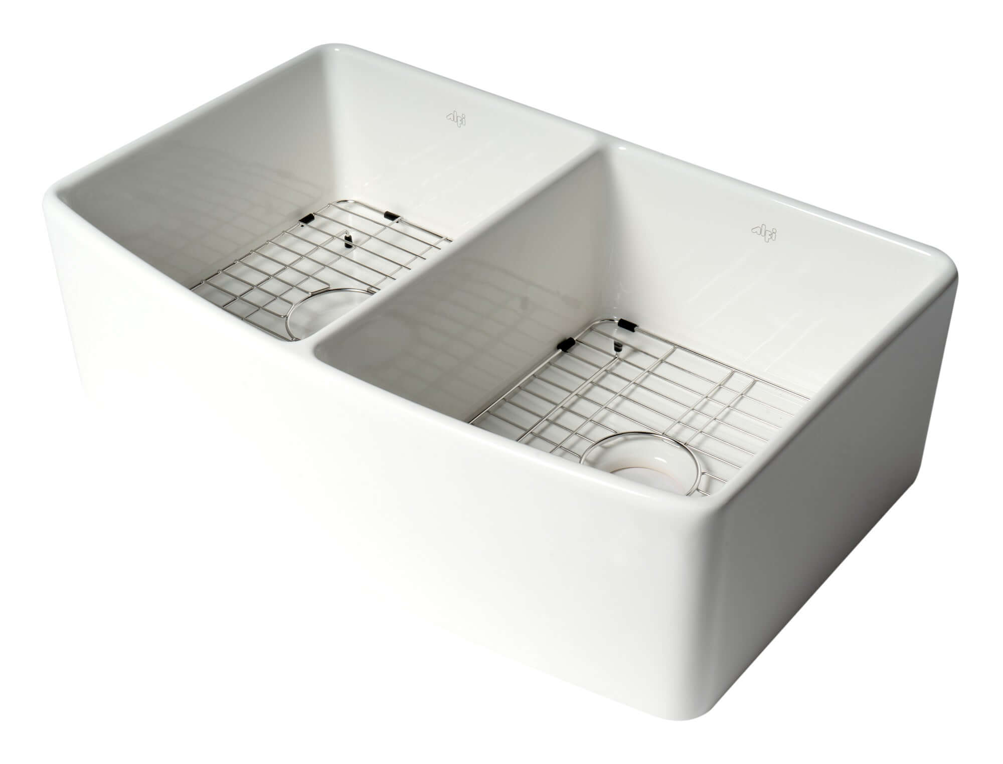 Alternate Image for ALFI brand 33" Fireclay Farmhouse Sink with Accessories, 50/50 Double Bowl, White, ABFC3320D-W