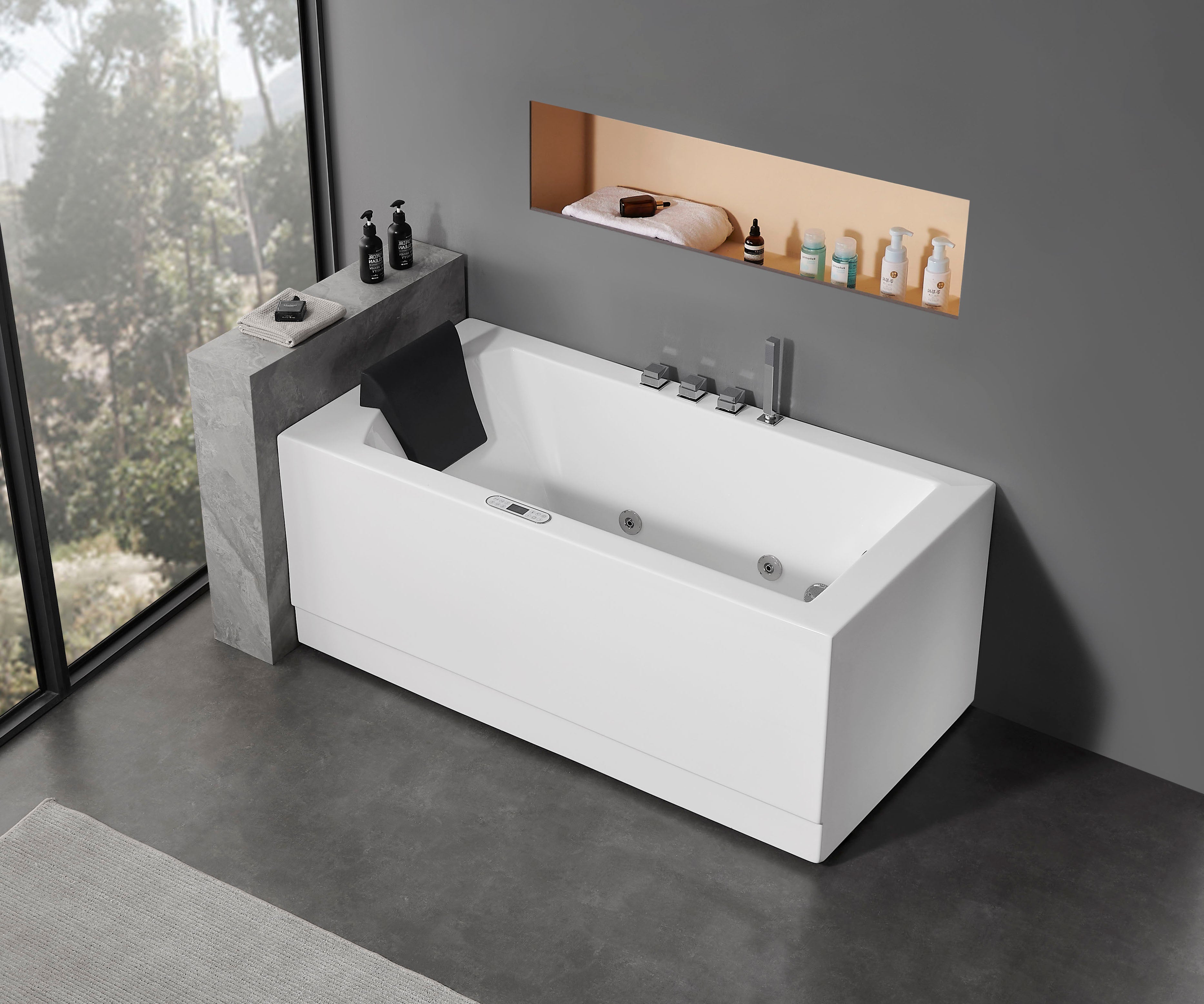 Eago 59" Acrylic Corner Rectangle Bathtub with Fixtures, White, AM154ETL-R5