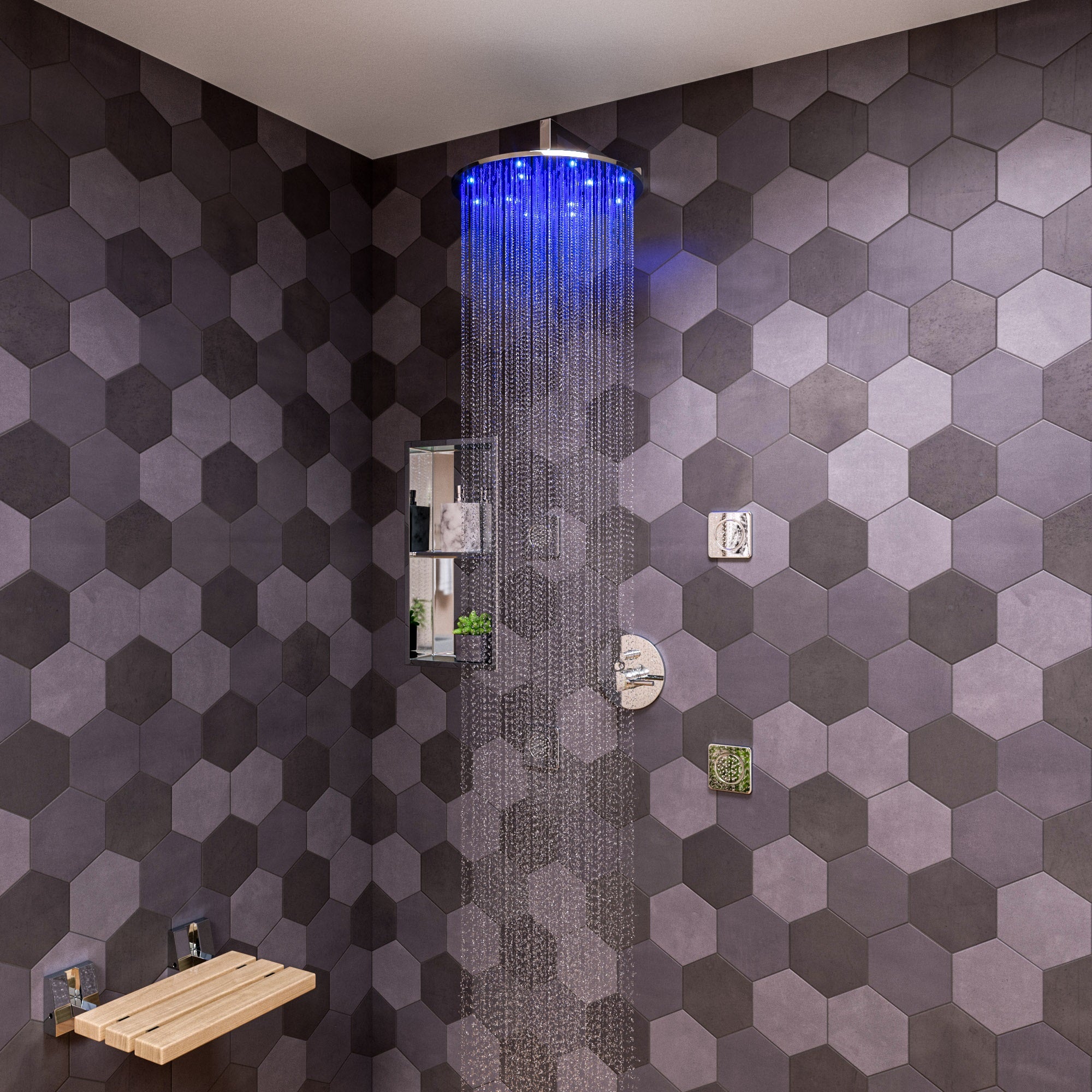 Alternate Image for ALFI brand LED16R-PC Polished Chrome 16" Round Multi Color LED Rain Shower Head, Brass