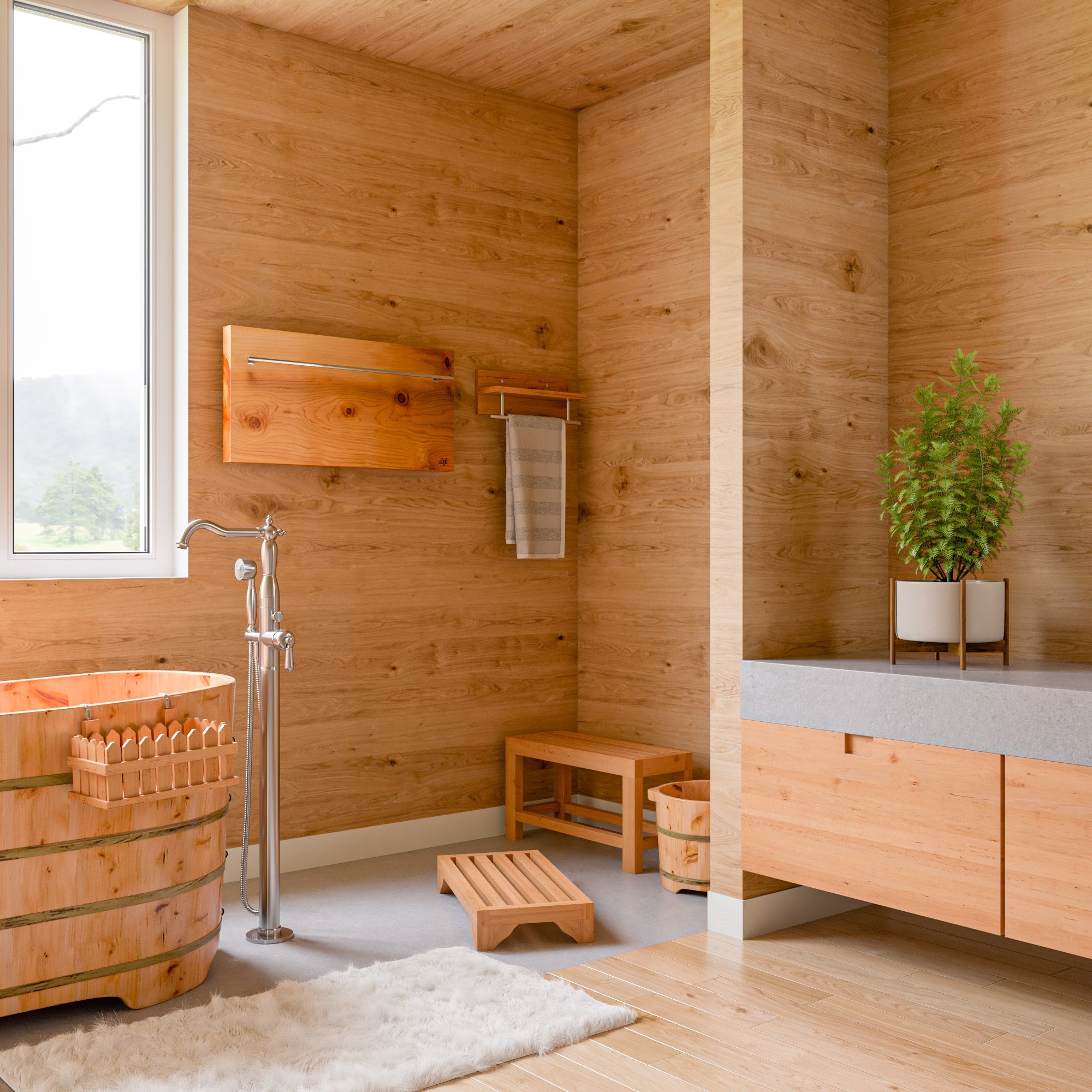 Alternate Image for ALFI brand Cedar Wood, Natural Wood, AB4409 4" Modern Wooden Stepping Stool Multi-Purpose Accessory