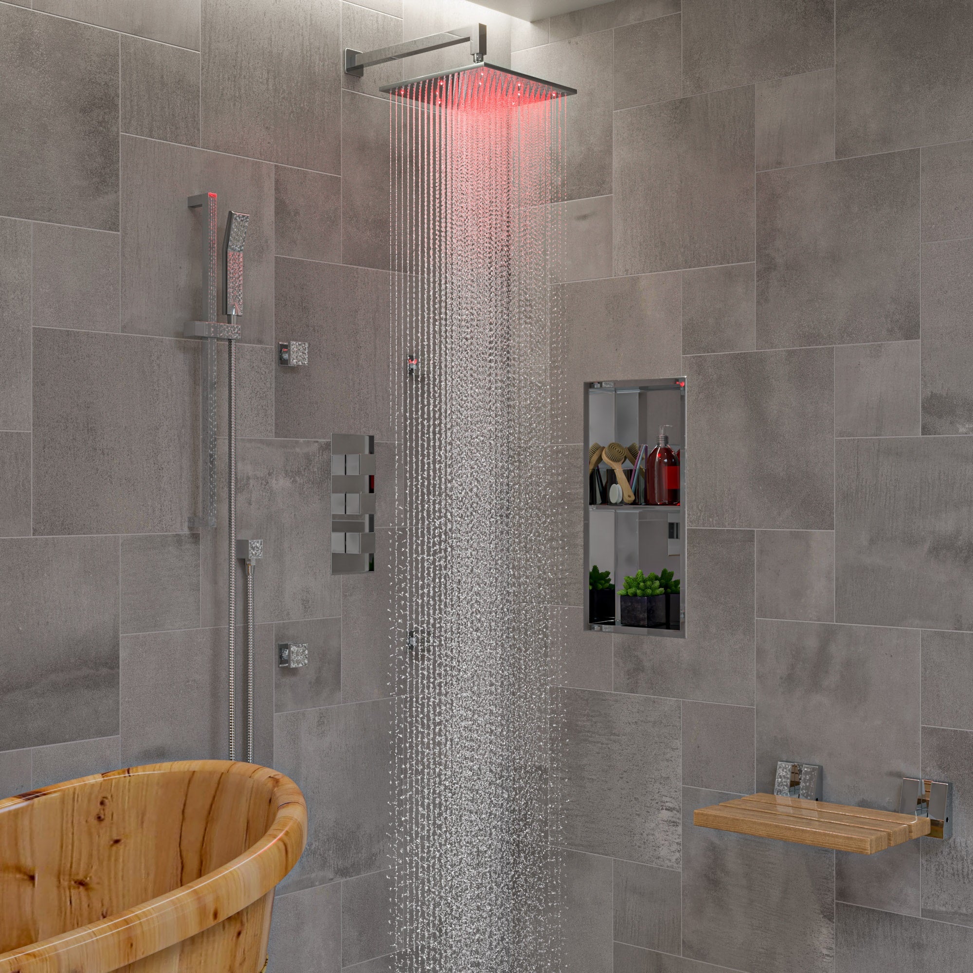 Alternate Image for ALFI brand LED12S-PC Polished Chrome 12" Square Multi Color LED Rain Shower Head, Brass