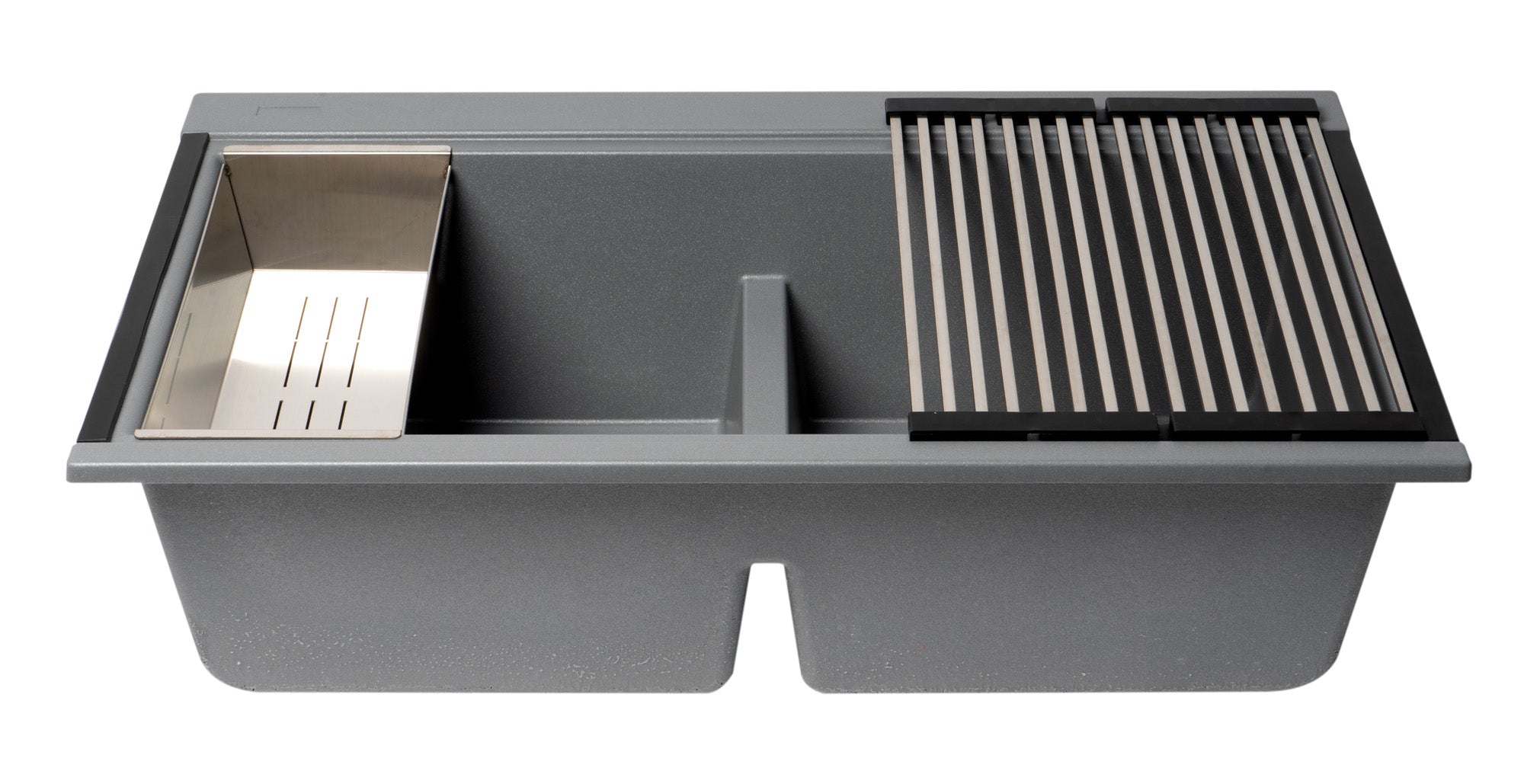 Alternate Image for ALFI 34" Undermount Granite Composite Workstation Kitchen Sink with Accessories, 50/50 Double Bowl, Titanium, 0 Faucet Hole, AB3418DBUM-T