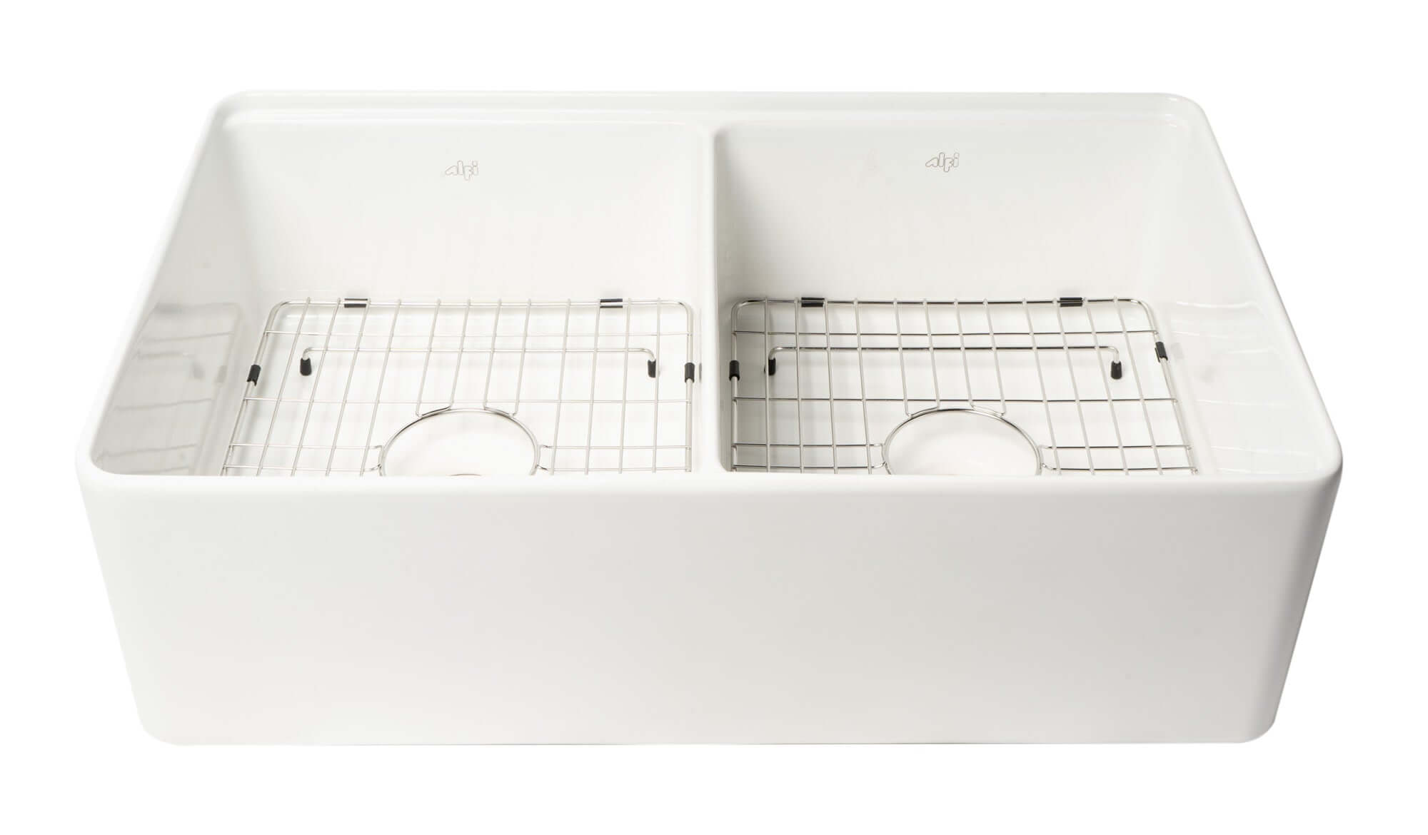 Alternate Image for ALFI brand 33" Fireclay Workstation Farmhouse Sink with Accessories, 50/50 Double Bowl, White, No Faucet Hole, ABFS3320D-W