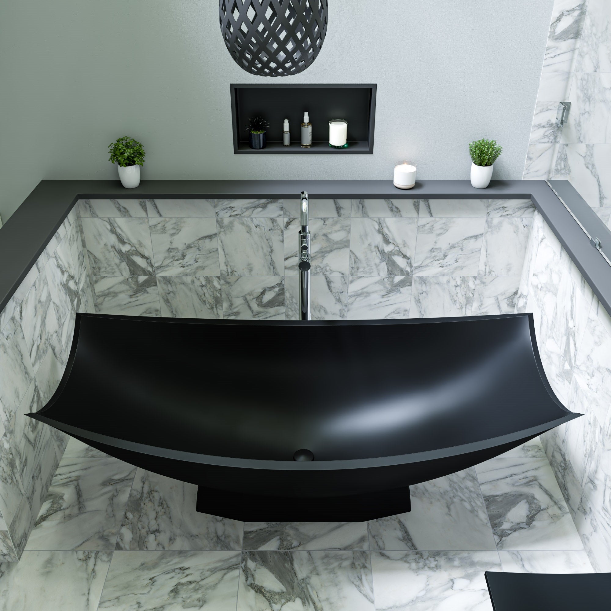 Alternate Image for ALFI brand 71" Solid Surface Resin Free Standing Oval Bathtub, Hammock Style, Black Matte, AB9992BM