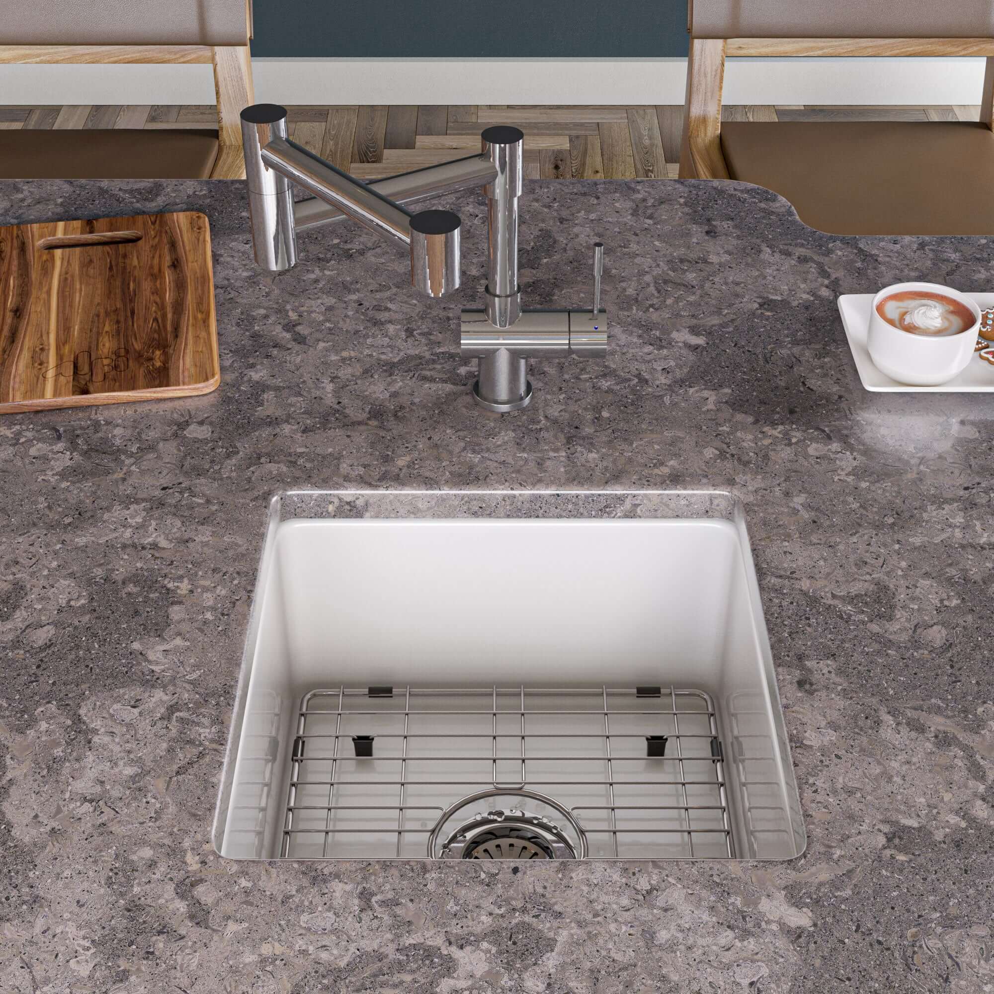 Alternate Image for ALFI brand 18" Square Fireclay Bar/Prep Sink, White, ABF1818S-W