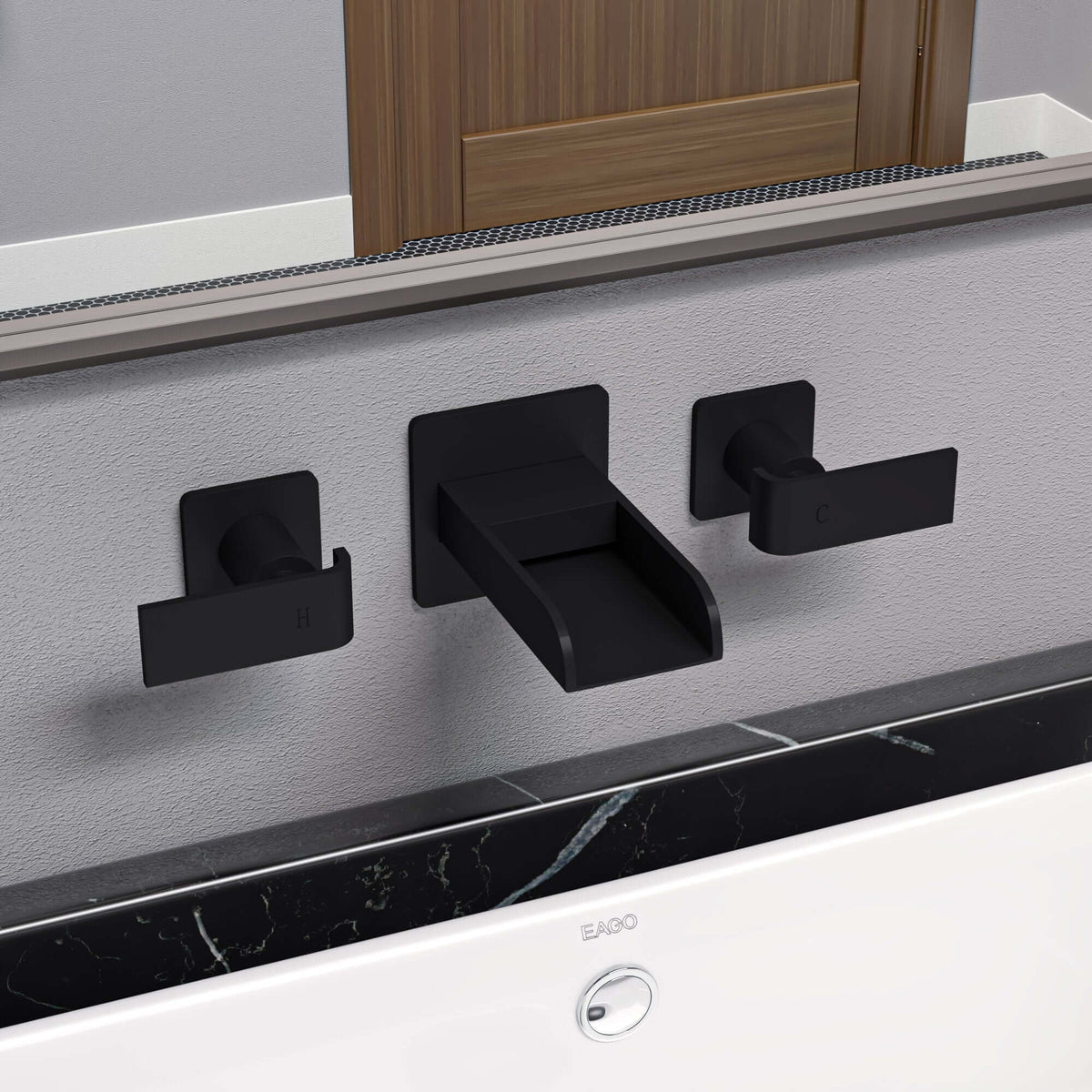 Alternate Image for ALFI brand 1.2 GPM Lever Waterfall Spout Bathroom Faucet, Modern, Black Matte, AB1796-BM