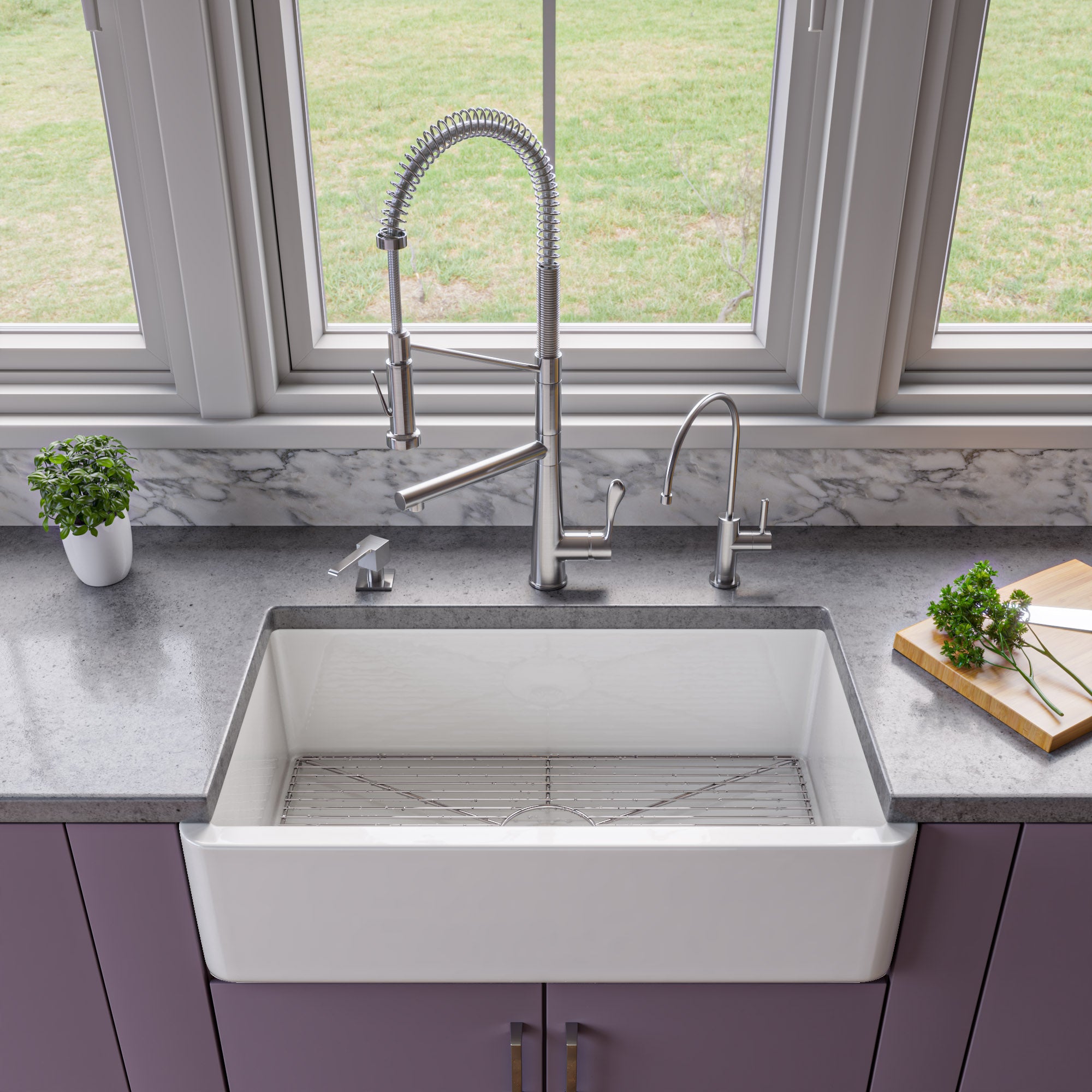 ALFI 33" Single Bowl Thick Wall Fireclay Farmhouse Apron Sink, Reversible, White, AB3318SB-W
