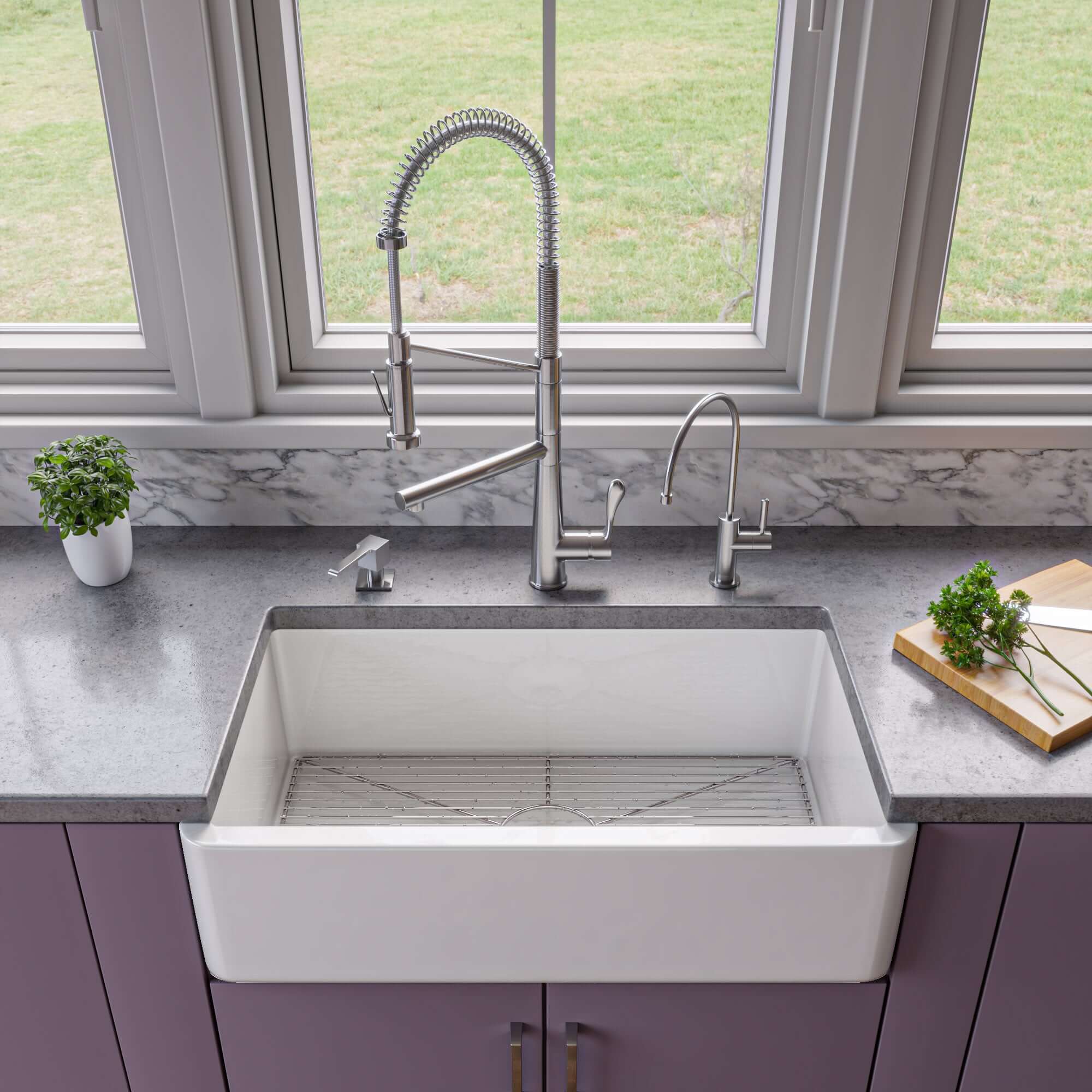 Alternate Image for ALFI 33" Single Bowl Thick Wall Fireclay Farmhouse Apron Sink, Reversible, White, AB3318SB-W