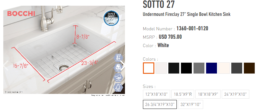 Alternate Image for BOCCHI Sotto 27" Fireclay Dual Mount Single Bowl Kitchen Sink, White, 1360-001-0120