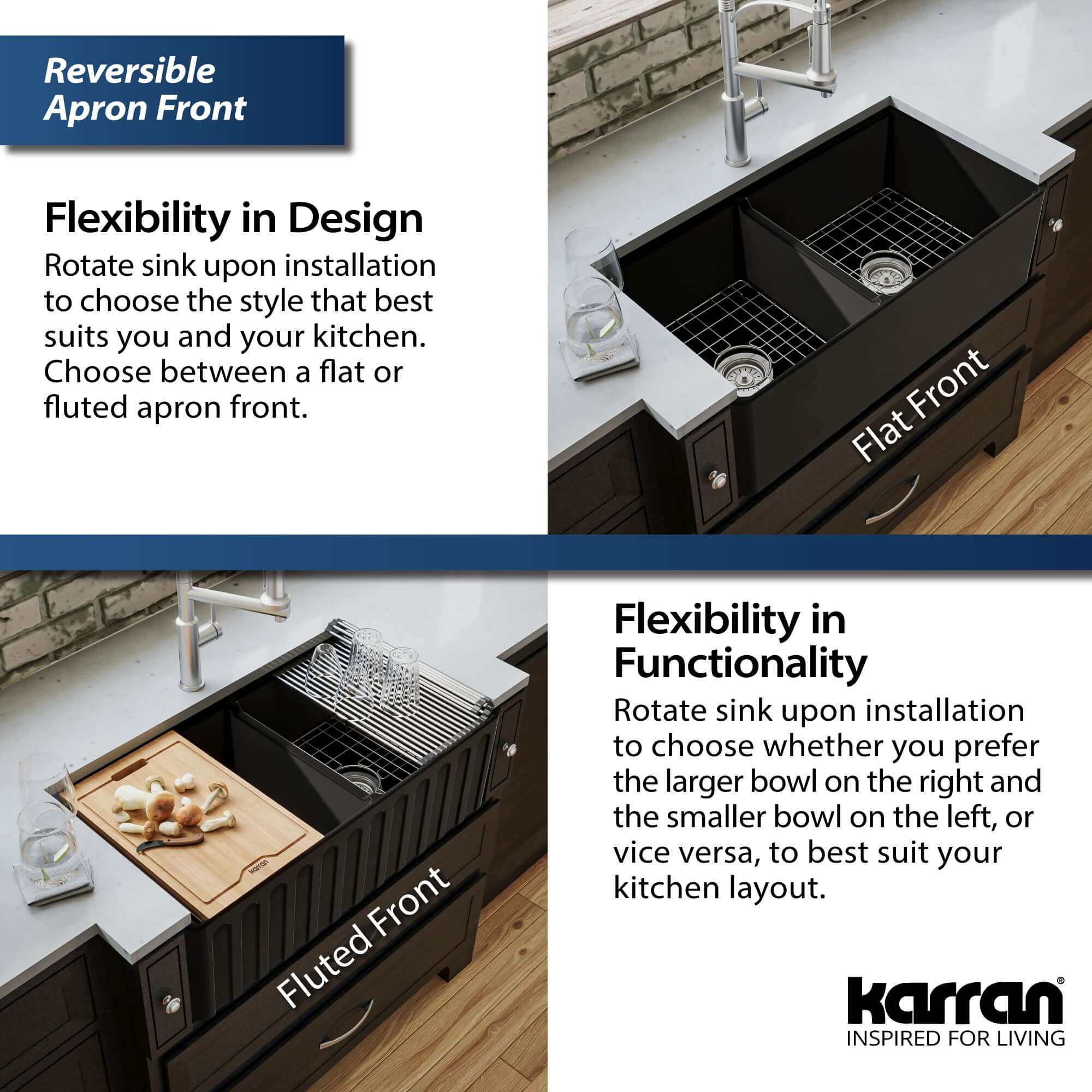 Alternate Image for Karran Fireclay 33" Fireclay Workstation Farmhouse Sink with Accessories, 60/40 Double Bowl, Matte Black, FCWSF33DBMB-PK1