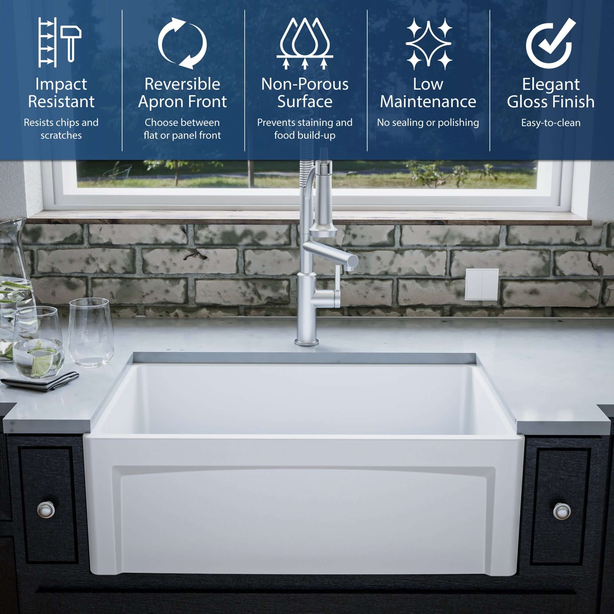Alternate Image for Karran Fireclay 30" Fireclay Farmhouse Sink with Accessories, White, FCP30SBWH