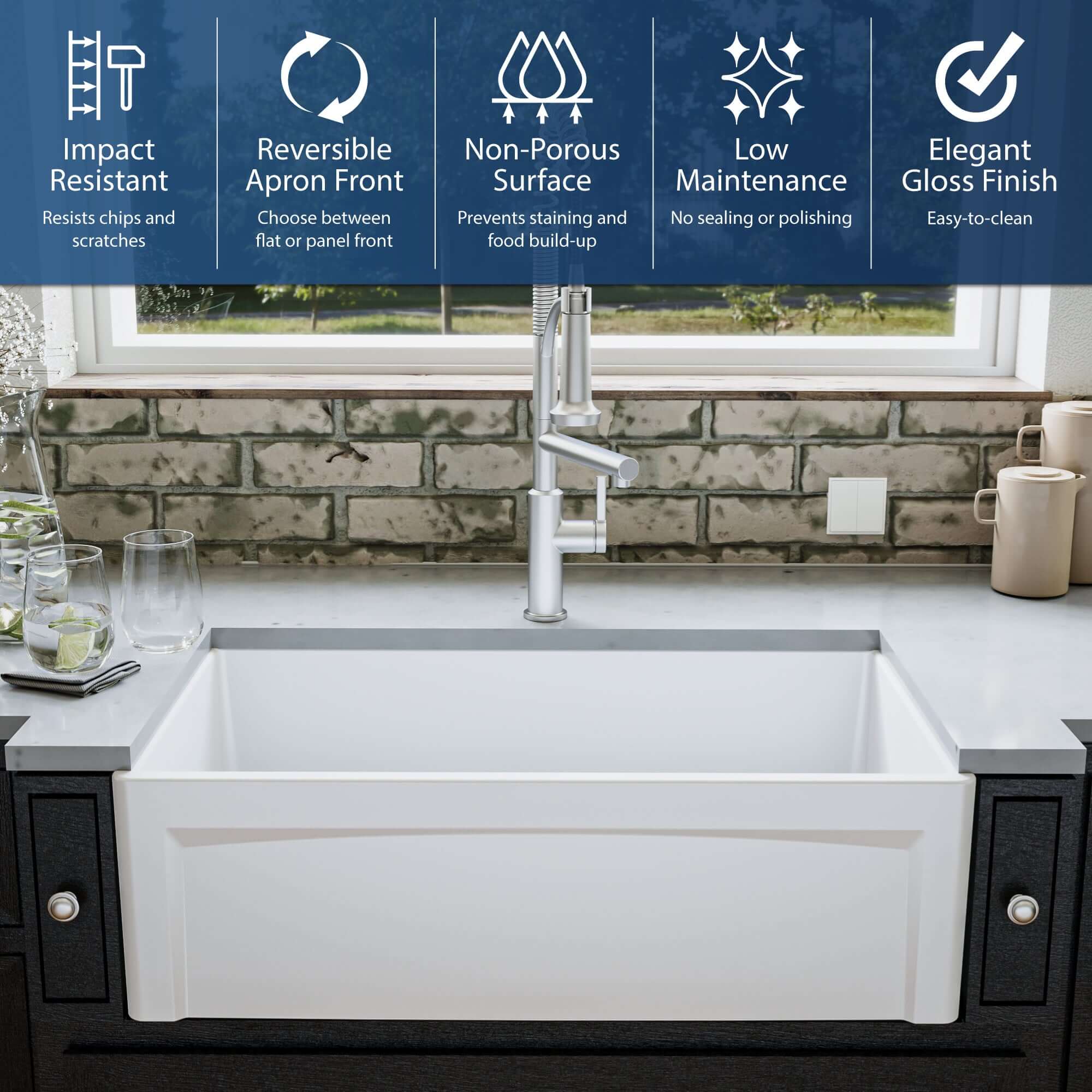 Alternate Image for Karran Fireclay 33" Fireclay Farmhouse Sink with Accessories, White, FCP33SBWH