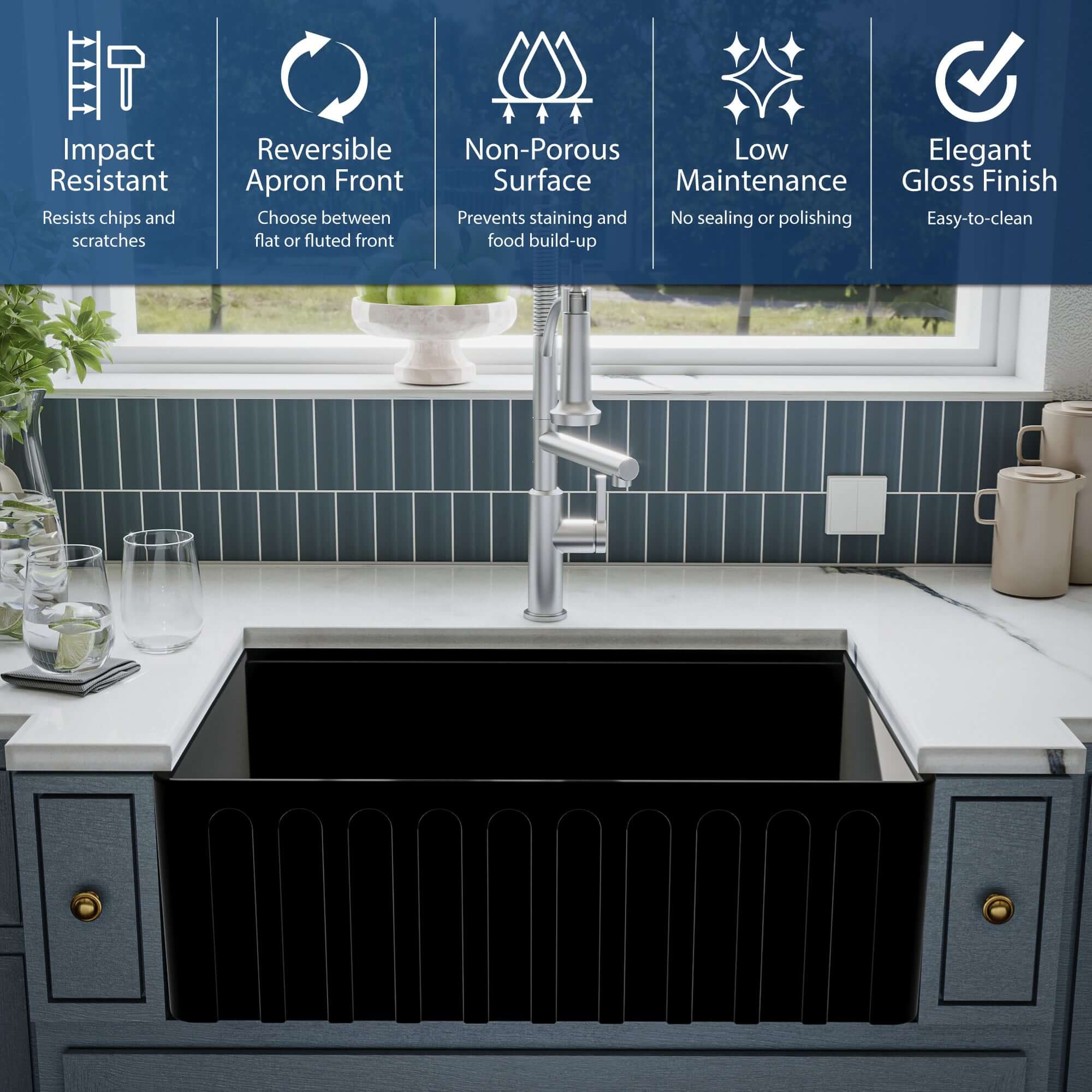 Alternate Image for Karran Fireclay 30" Fireclay Workstation Farmhouse Sink with Accessories, Matte Black, FCWSF30SBMB-PK1