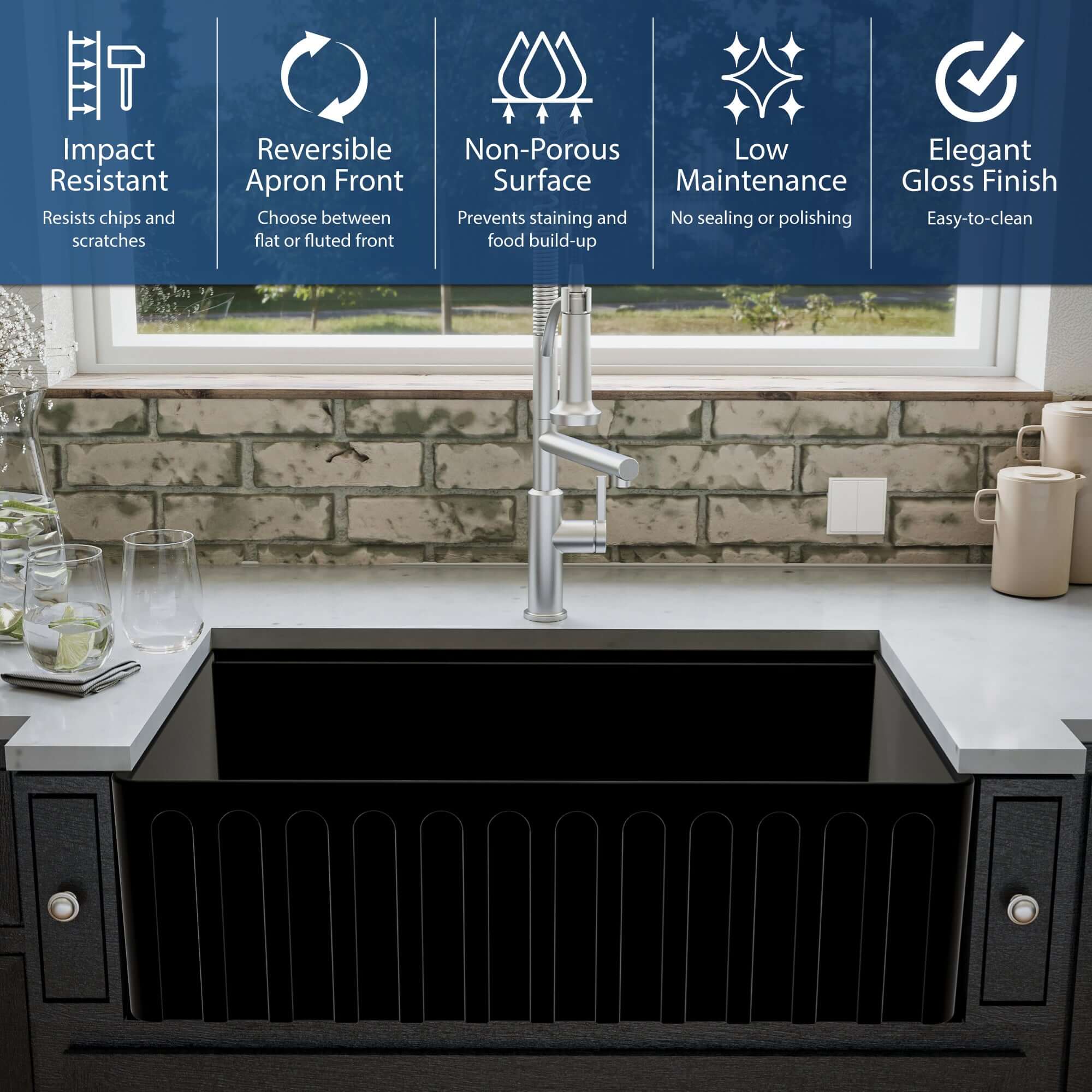 Alternate Image for Karran Fireclay 33" Fireclay Workstation Farmhouse Sink with Accessories, Matte Black, FCWSF33SBMB-PK1