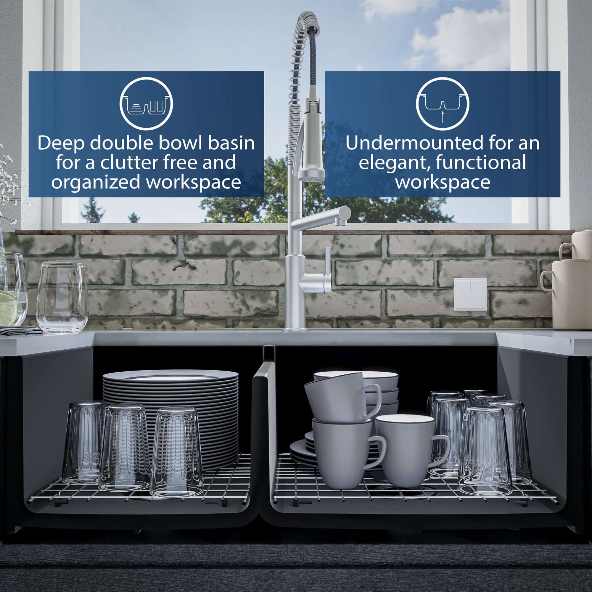 Alternate Image for Karran Fireclay 33" Fireclay Farmhouse Sink with Accessories, 60/40 Double Bowl, Matte Black, FCP33DBMB