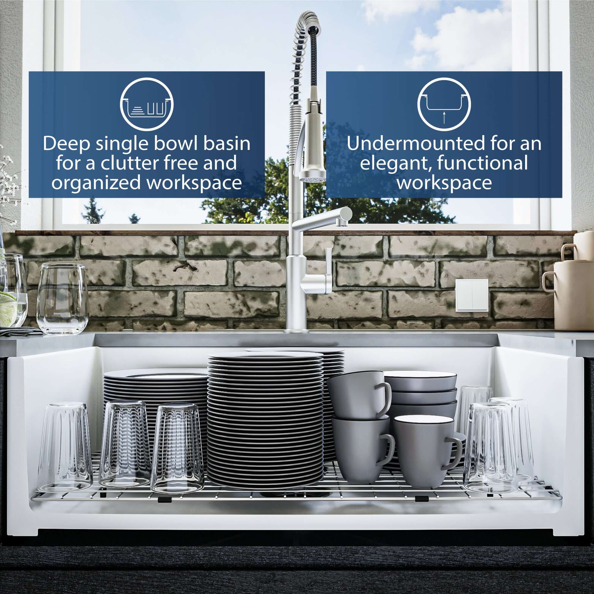 Alternate Image for Karran Fireclay 33" Fireclay Farmhouse Sink with Accessories, White, FCP33SBWH