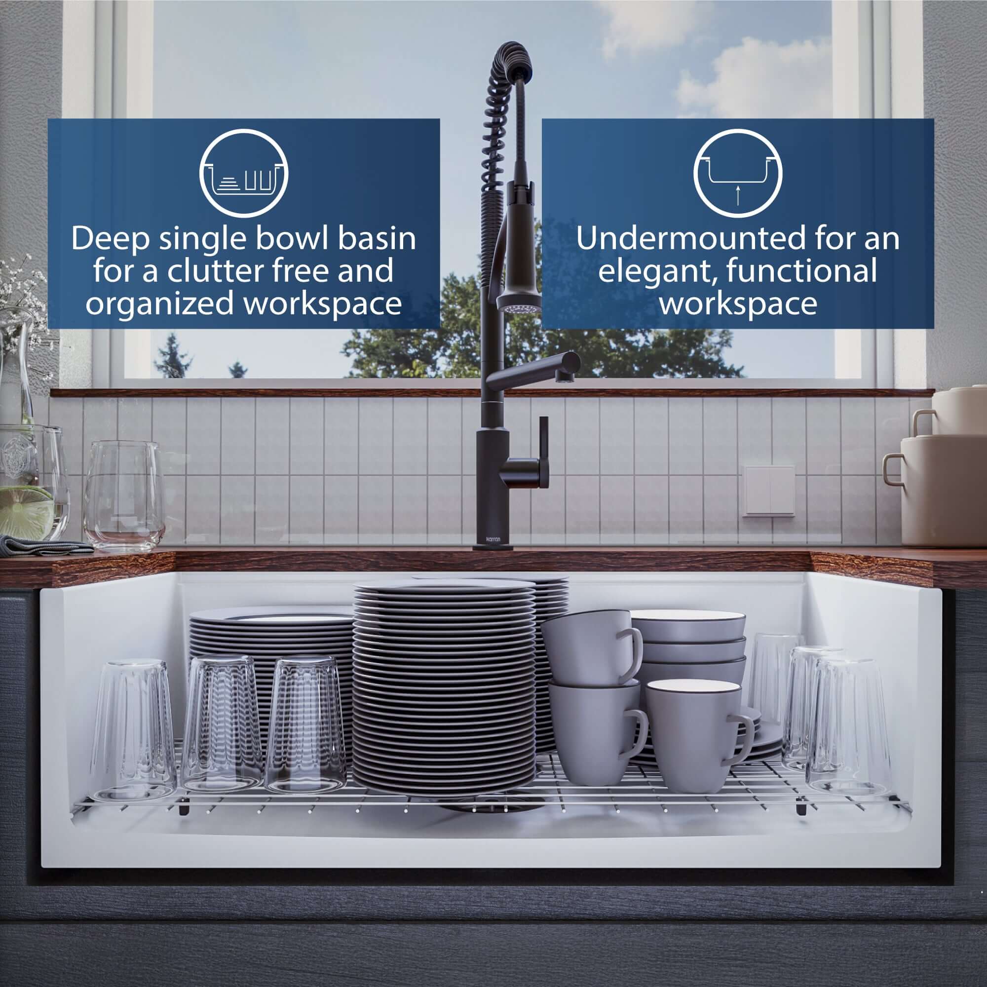 Alternate Image for Karran Fireclay 33" Fireclay Workstation Farmhouse Sink with Accessories, White, FCWSD33SBWH-PK1