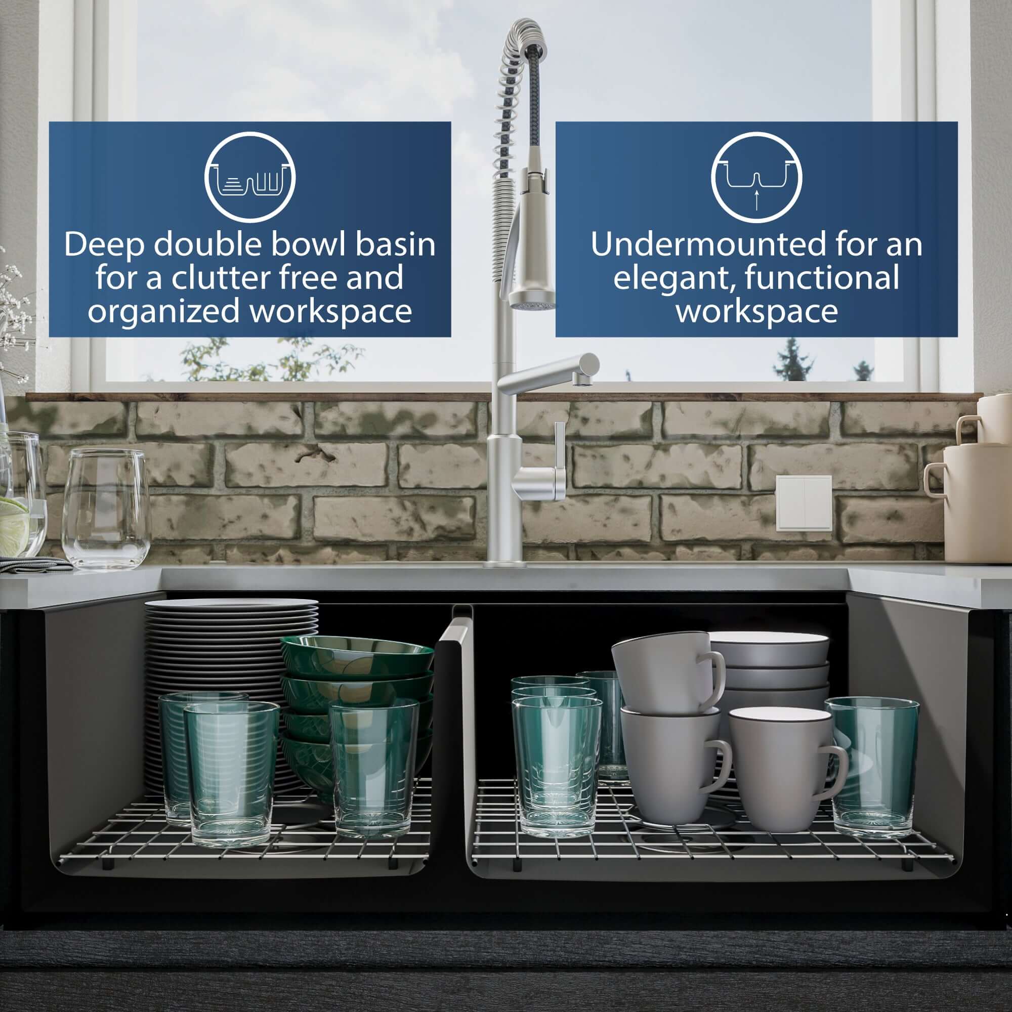 Alternate Image for Karran Fireclay 33" Fireclay Workstation Farmhouse Sink with Accessories, 60/40 Double Bowl, Matte Black, FCWSF33DBMB-PK1