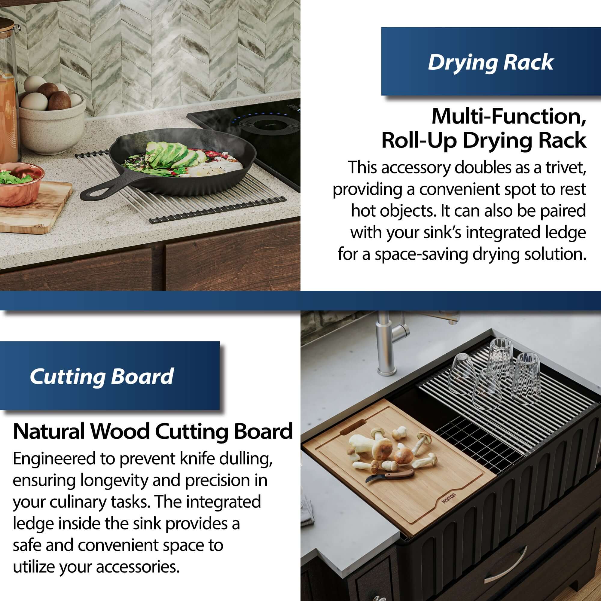 Alternate Image for Karran Fireclay 30" Fireclay Workstation Farmhouse Sink with Accessories, Matte Black, FCWSF30SBMB-PK1