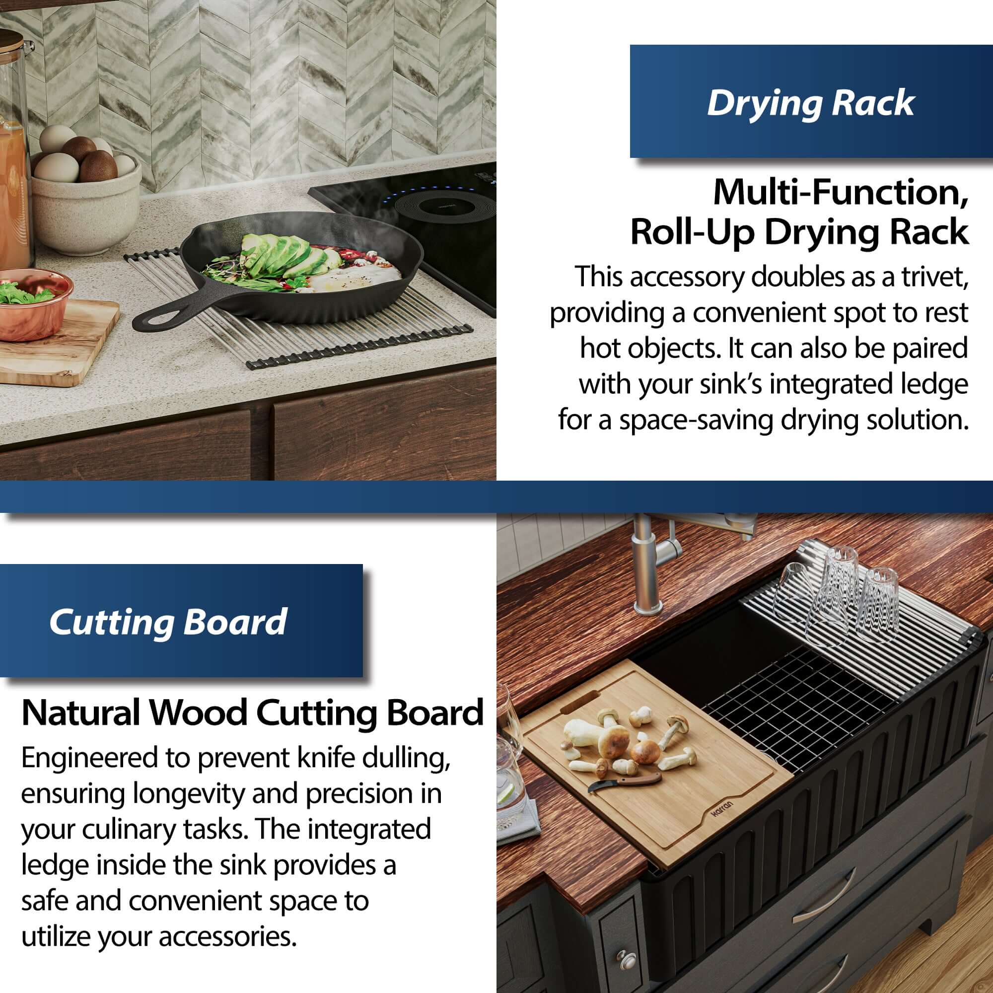 Alternate Image for Karran Fireclay 33" Fireclay Workstation Farmhouse Sink with Accessories, Matte Black, FCWSF33SBMB-PK1