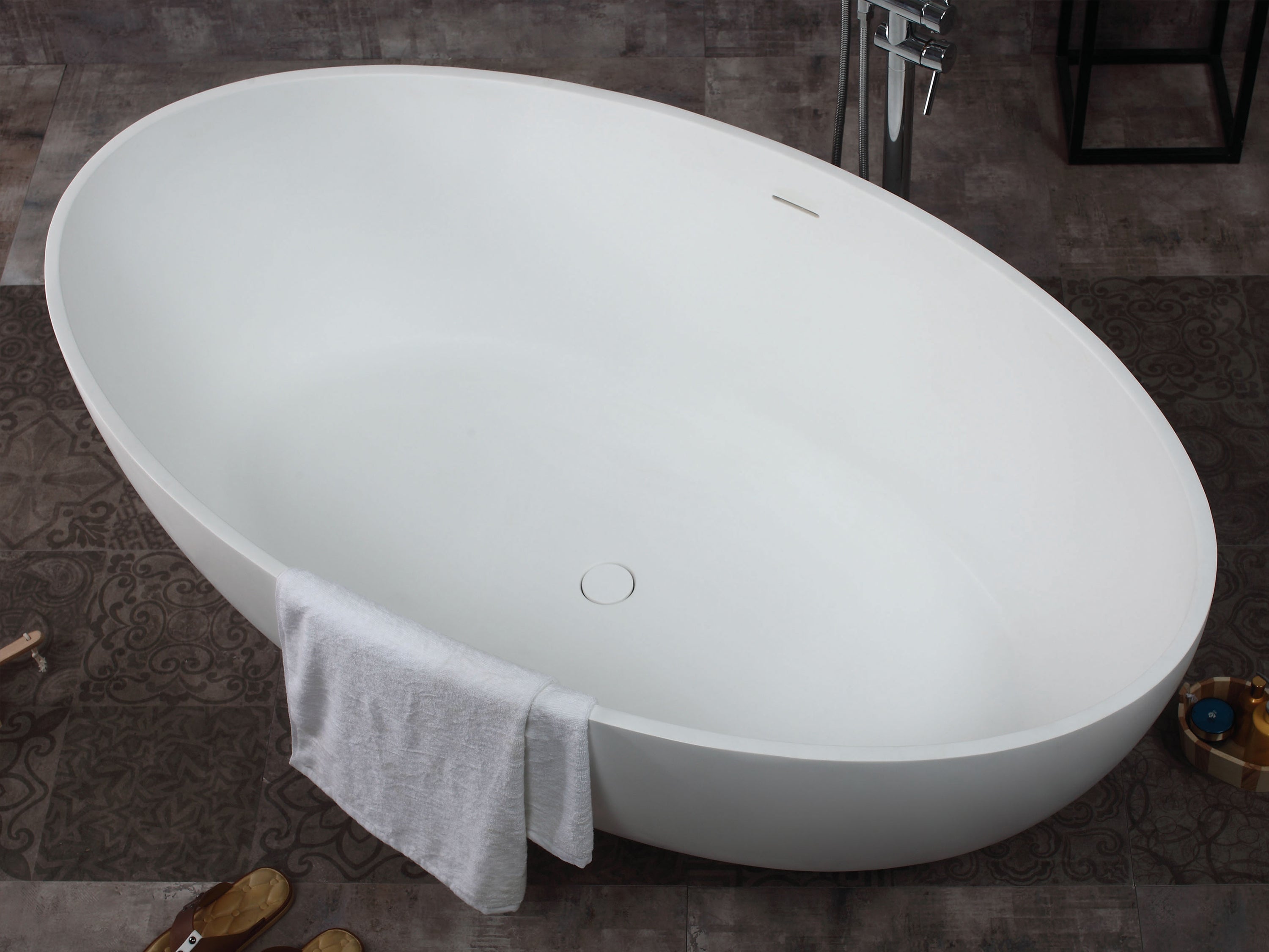 Alternate Image for ALFI brand 67" Solid Surface Smooth Resin Free Standing Oval Soaking Bathtub, White Matte, AB9941