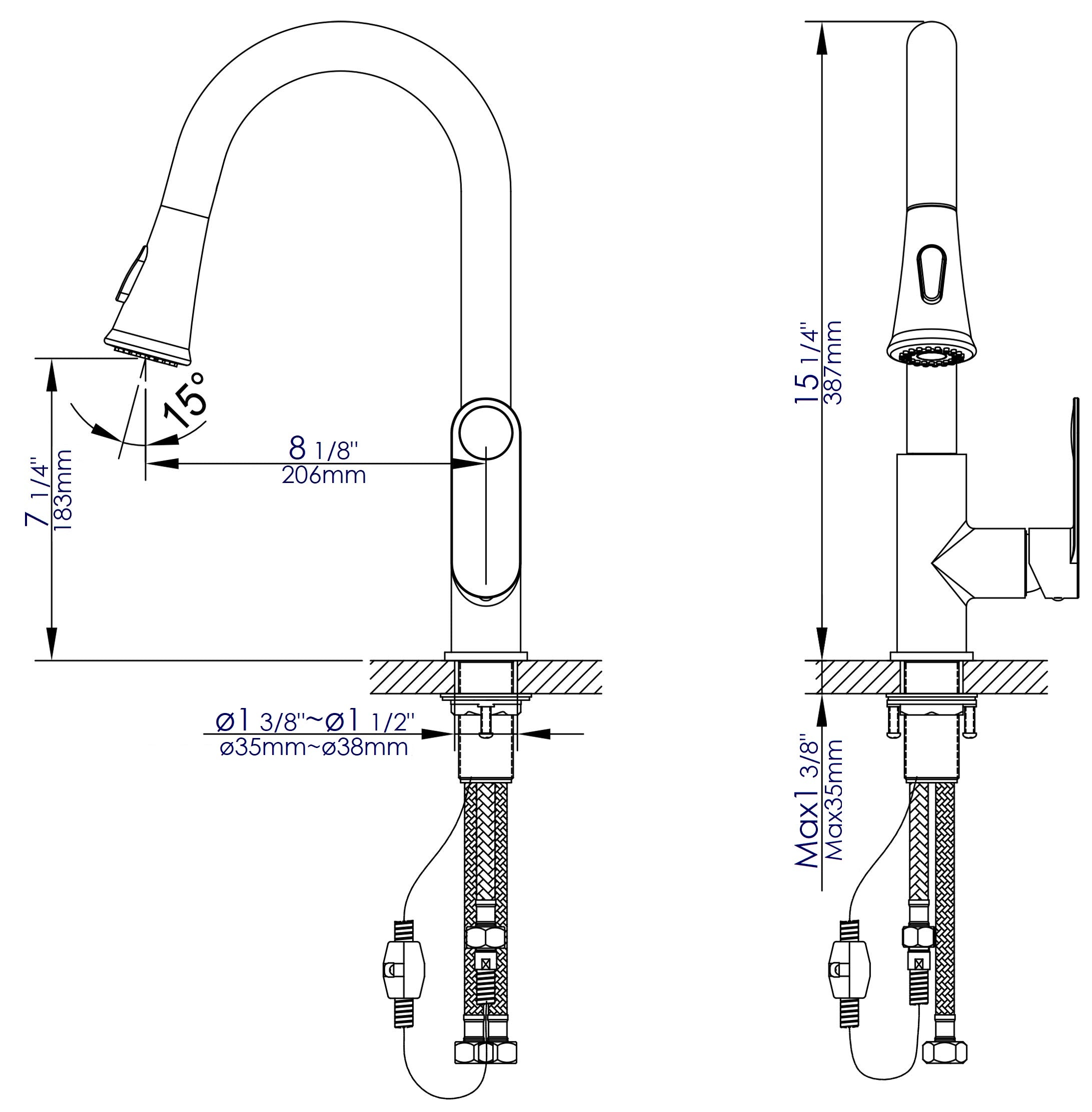 ALFI brand 1.8 GPM Lever Gooseneck Spout Touch Kitchen Faucet, Modern, Gray, Pull Down, Brushed Nickel, ABKF3480-BN