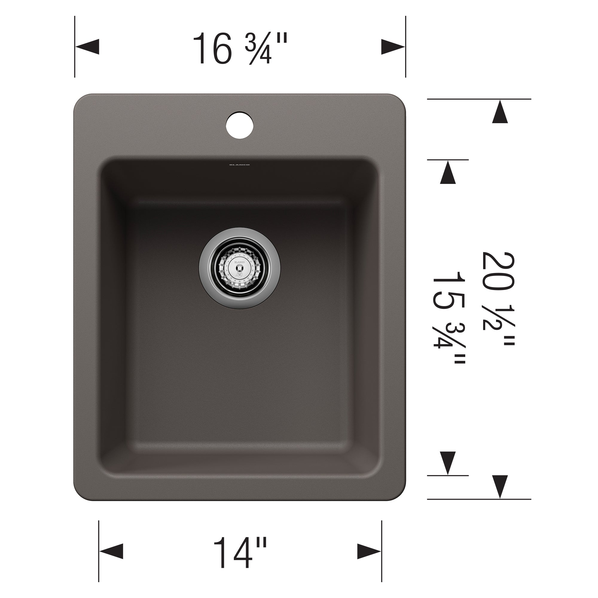 Blanco Liven 17" Rectangle Silgranit Bar/Prep Sink, Volcano Gray, 1 Faucet Hole, 443240