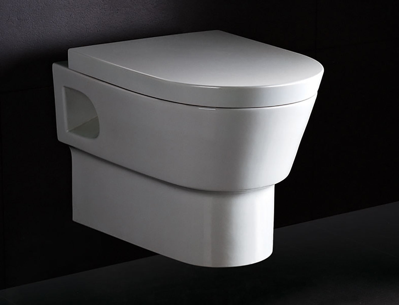 EAGO Porcelain, White, WD332 Round Modern Wall Mount Dual Flush Toilet Bowl