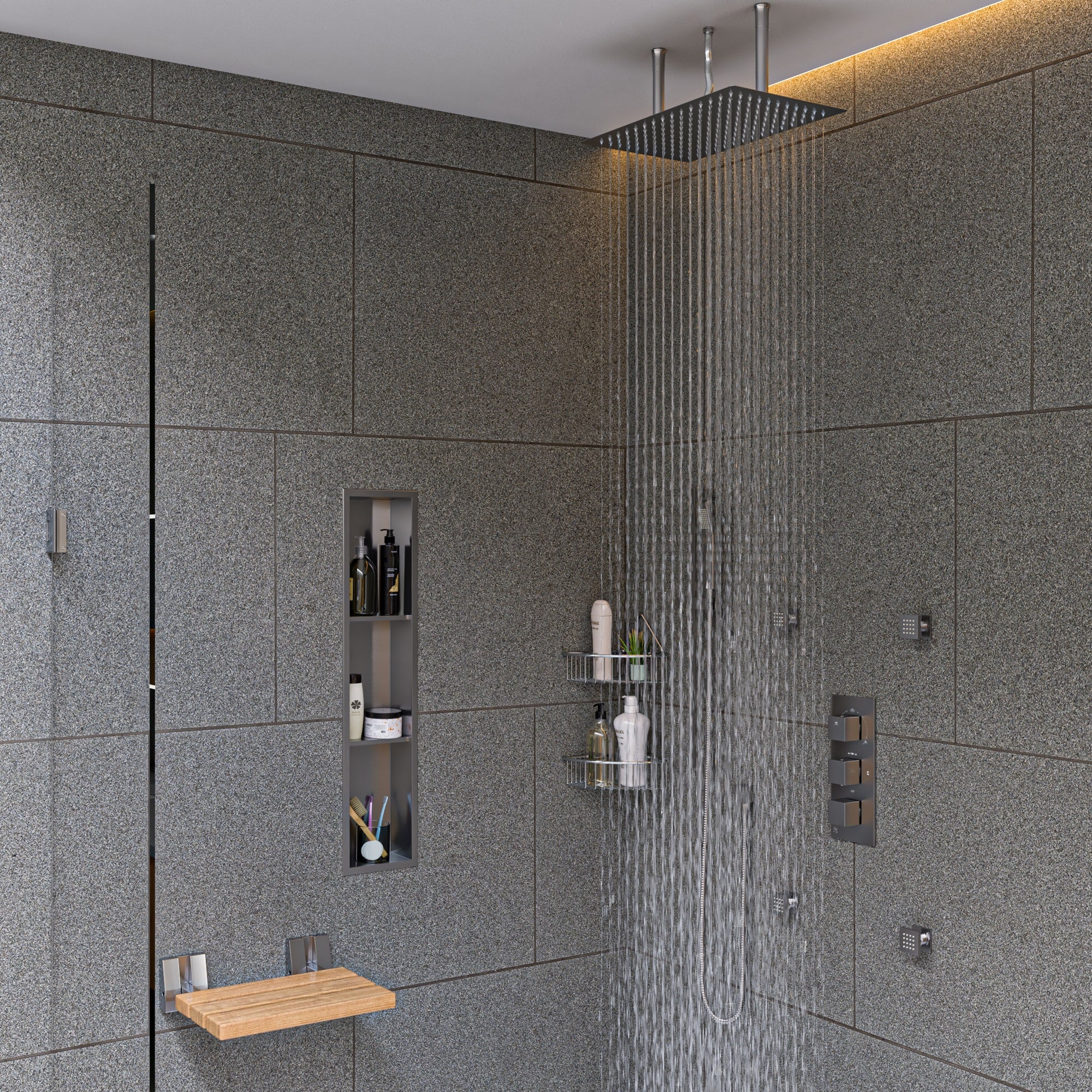 Alternative View of ALFI brand AB2801-BN Brushed Nickel Concealed 3-Way Thermostatic Valve Shower Mixer Square Knobs, Brass