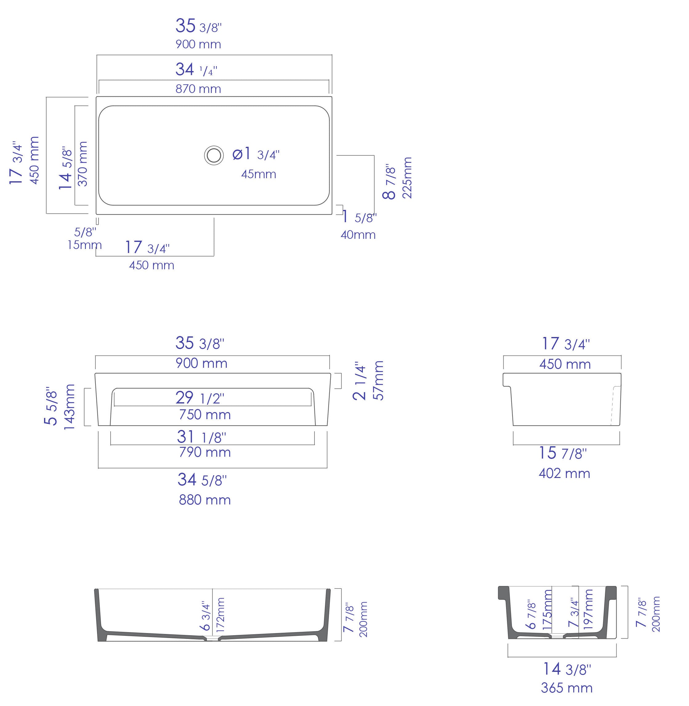 Alternate Image for ALFI brand 35.5" x 17.75" Rectangle Above Mount or Semi Recessed Fireclay Bathroom Sink, Black Matte, No Faucet Hole, AB36TRBM