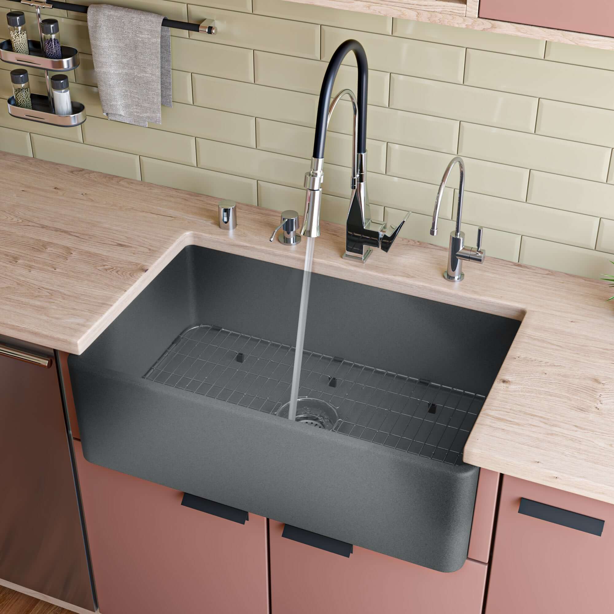 Alternate Image for ALFI brand 33" Fireclay Farmhouse Sink, Concrete, ABCO3320SB