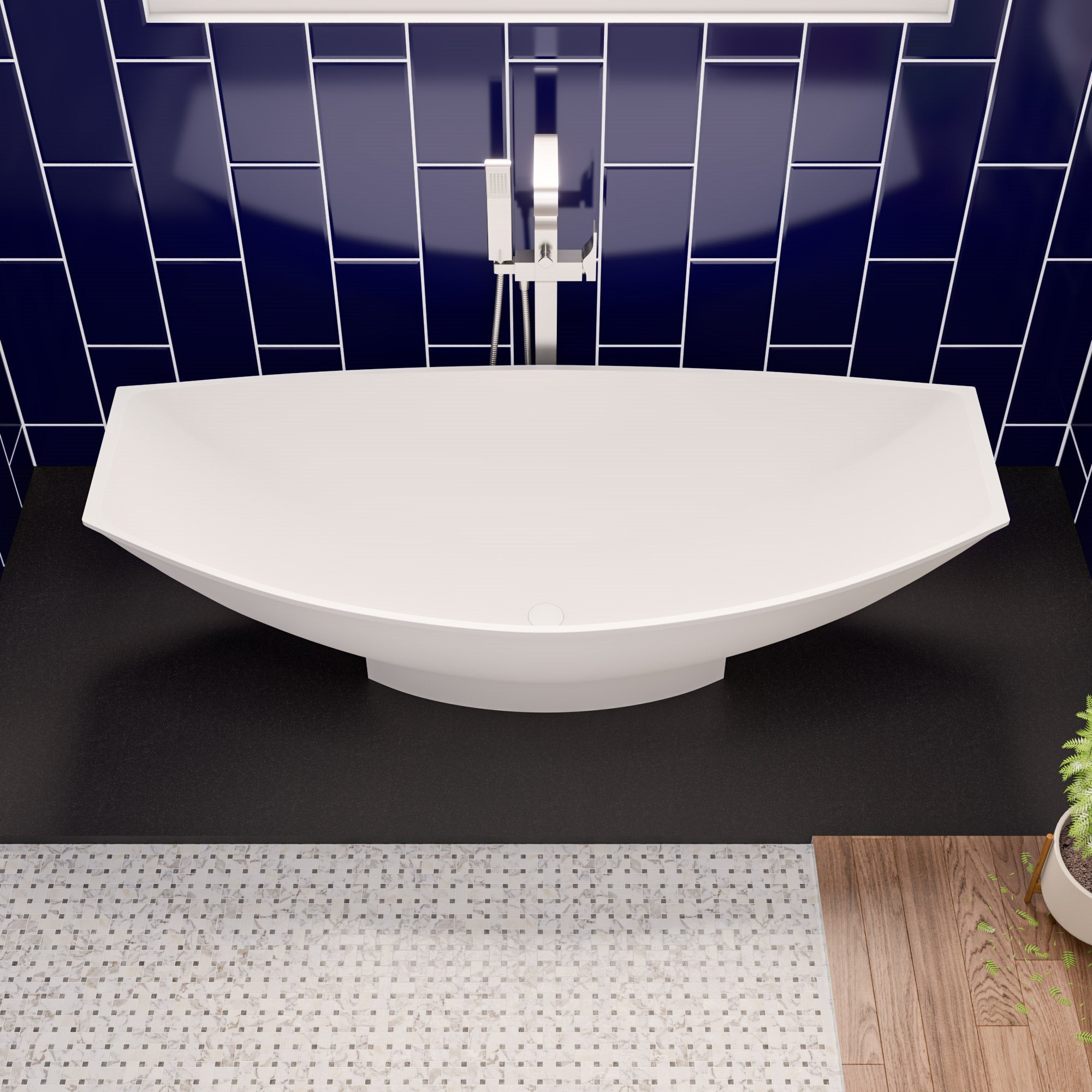 Alternate Image for ALFI brand 71" Solid Surface Resin Free Standing Oval Bathtub, Hammock Style, White Matte, AB9991