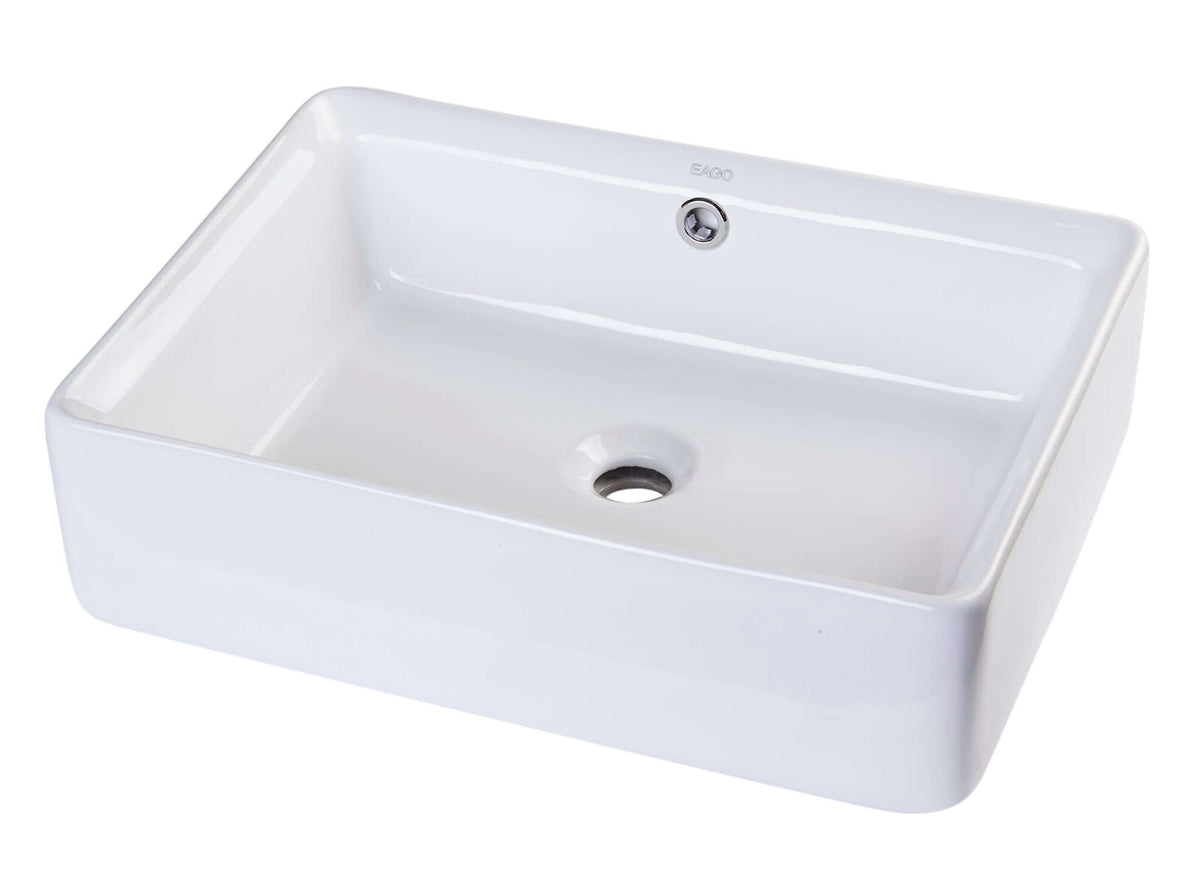 Alternate Image for Eago 19.63" x 14.13" Rectangle Above Mount Porcelain Bathroom Sink, White, No Faucet Hole, BA131