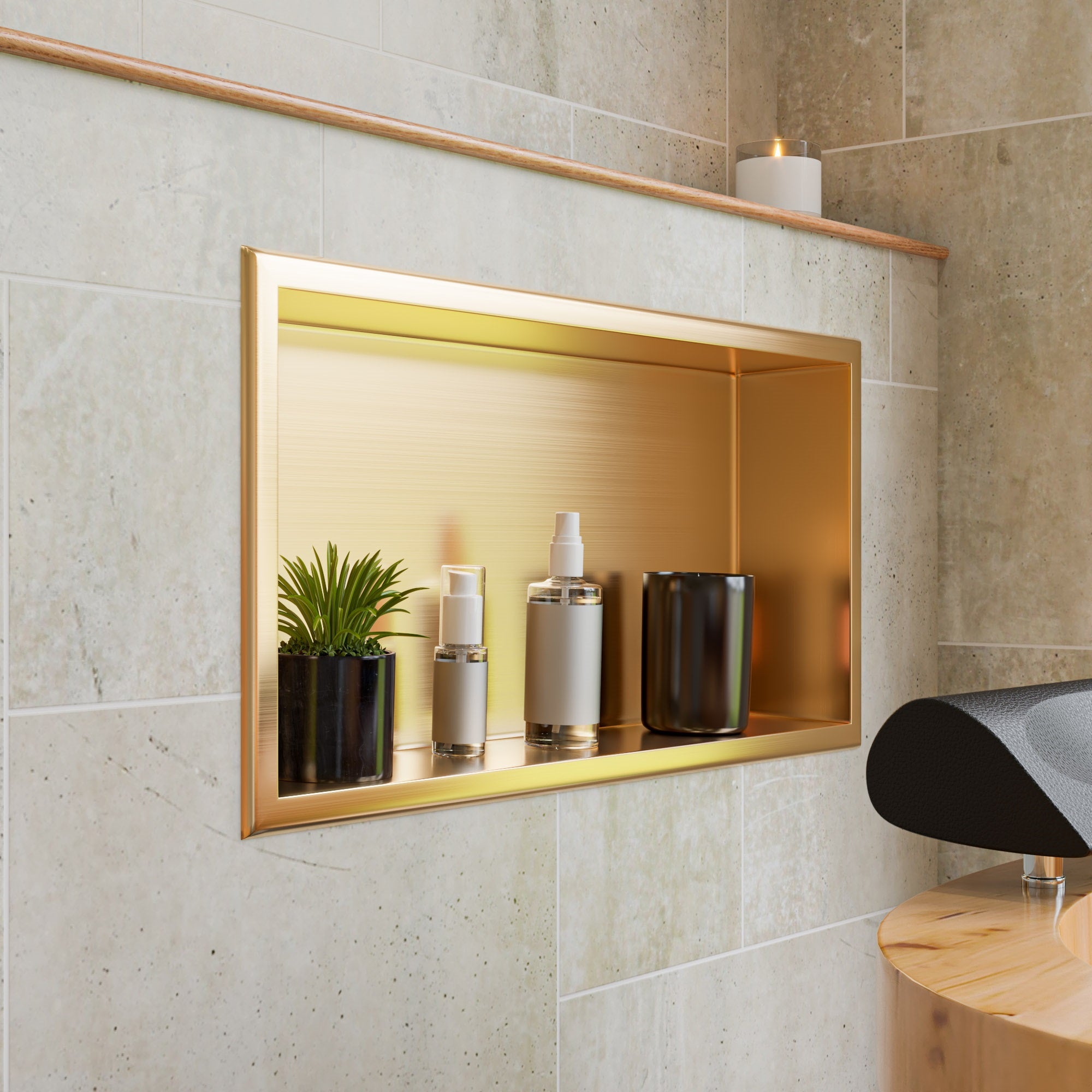 ALFI brand ABNP2412-BG 24" x 12" Brushed Gold PVD Stainless Steel Horizontal Single Shelf Shower Niche, 20 Gauge