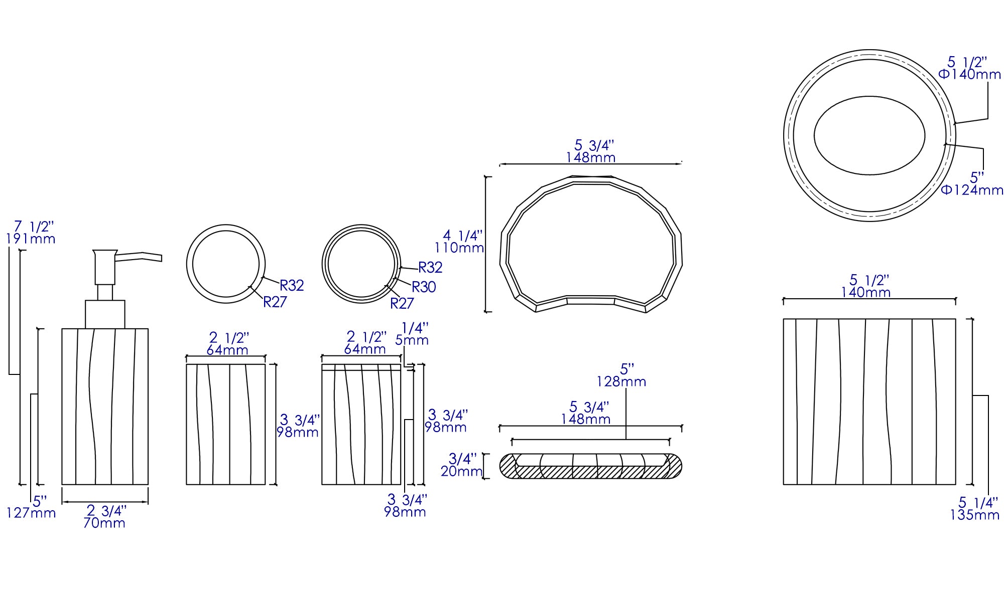 Alternate Image for ALFI brand ABCO1022 5 Piece Solid Concrete Gray Matte Bathroom Accessory Set