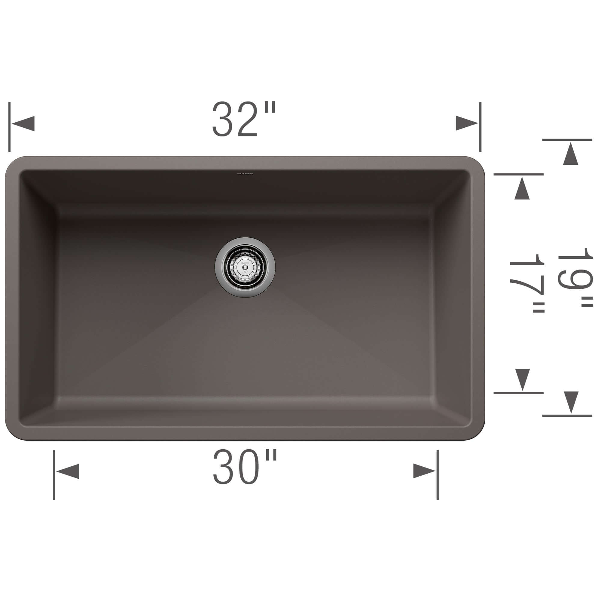 Alternate Image for Blanco Precis 32" Undermount Silgranit Kitchen Sink, Volcano Gray, No Faucet Hole, 443121