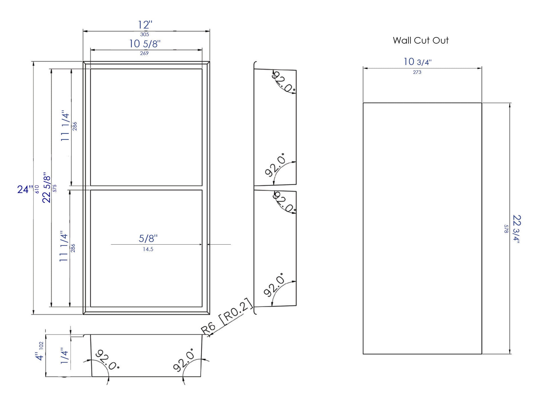 ALFI brand ABNC1224-BLA 12 x 24 Black Matte Stainless Steel Vertical Double Shelf Bath Shower Niche, 20 Gauge