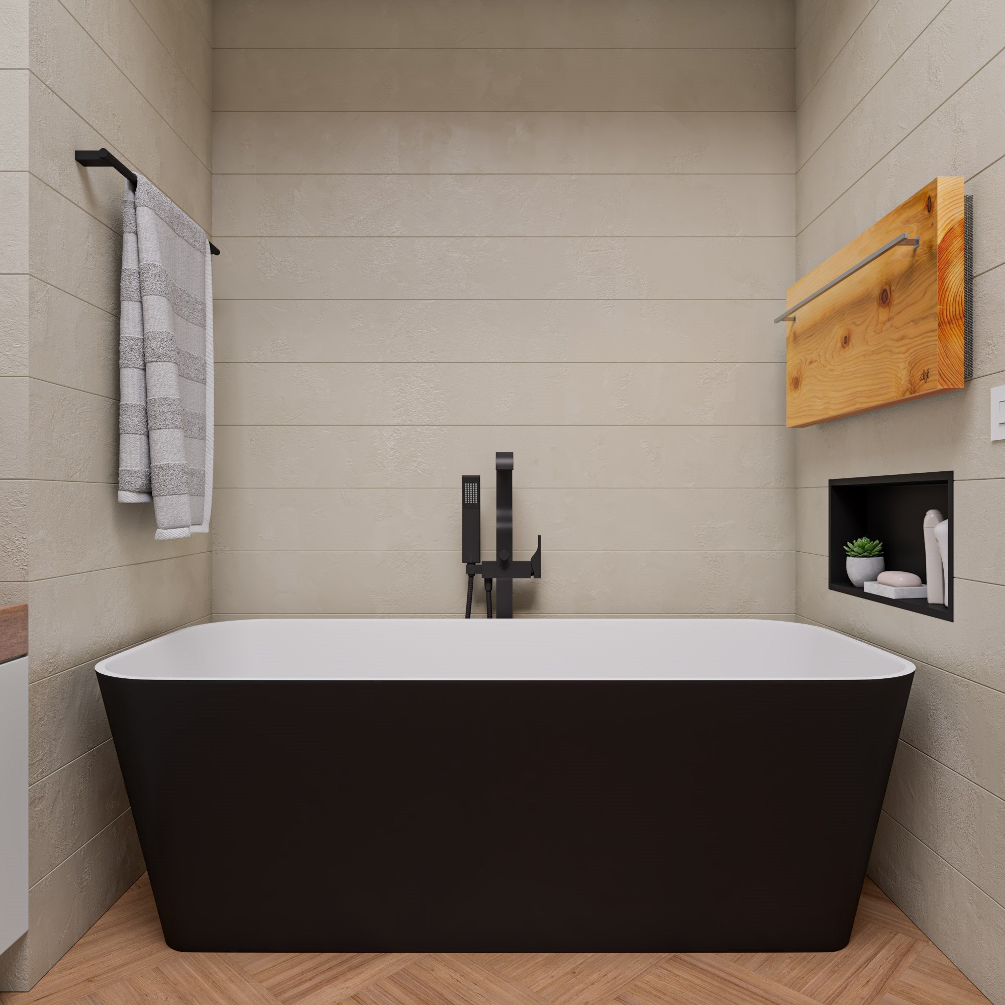 Alternate Image for ALFI brand 68" Solid Surface Resin Free Standing Rectangle Soaking Bathtub, Black & White, AB9952BM
