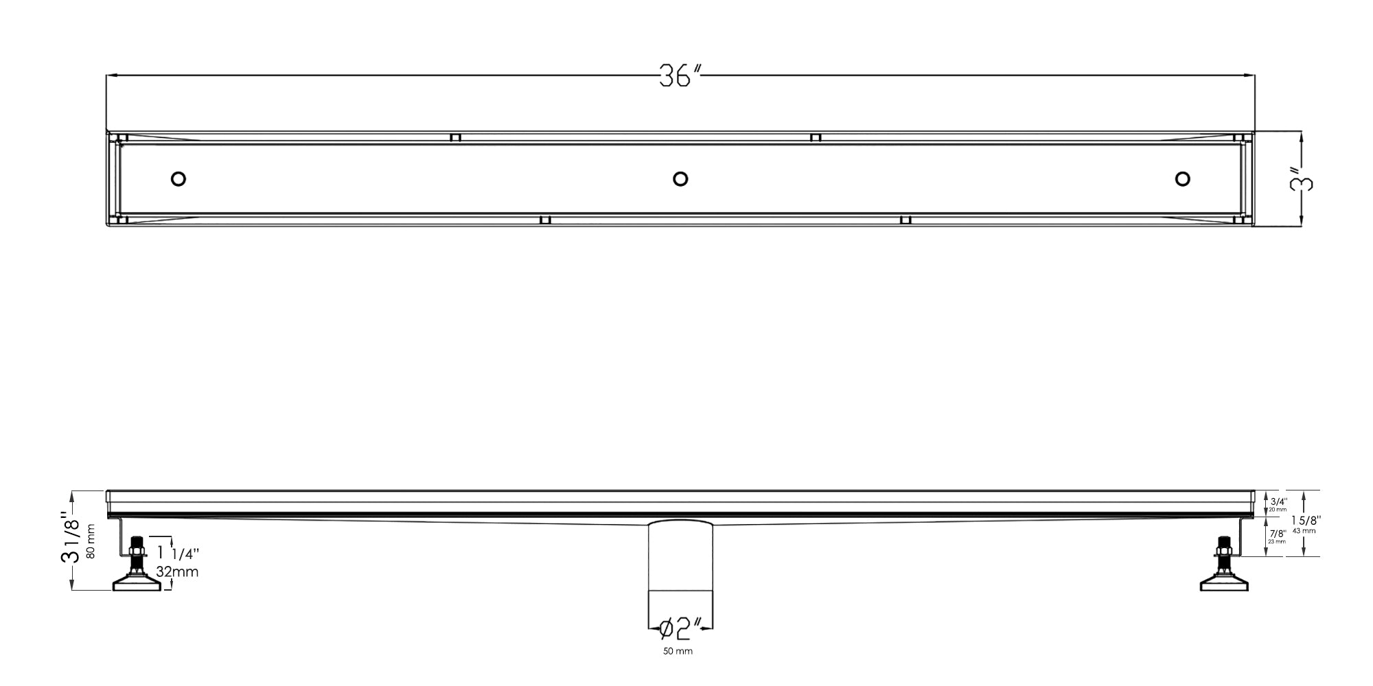 ALFI brand ABLD36A 36" Modern Stainless Steel Linear Shower Drain w/o Cover, Grey