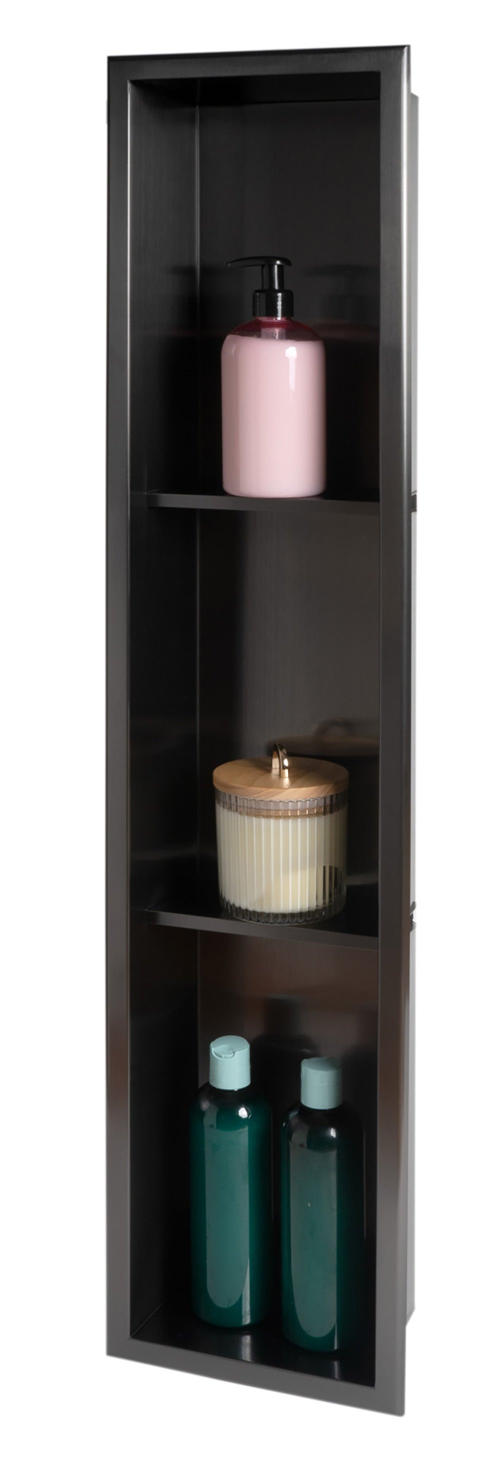 Alternate Image for ALFI brand ABNP0836-BB 8" x 36" Brushed Black PVD Stainless Steel Vertical Triple Shelf Shower Niche, 20 Gauge