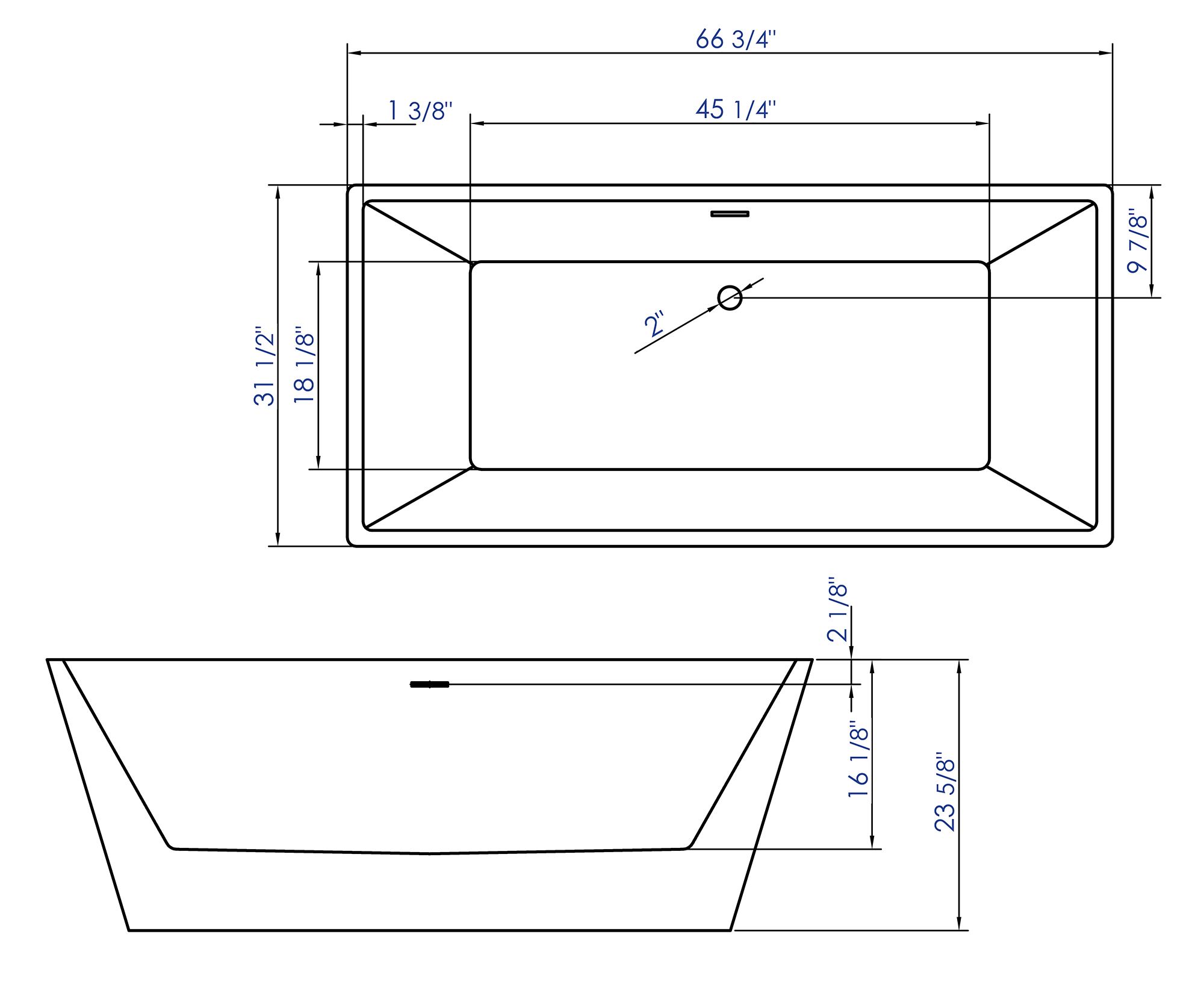 Alternate Image for ALFI brand 67" Acrylic Free Standing Rectangle Soaking Bathtub, White, AB8832