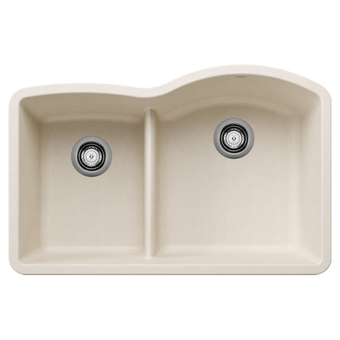 Blanco Diamond 32" Undermount Silgranit Kitchen Sink, 60/40 Double Bowl, Soft White, No Faucet Hole, 443066