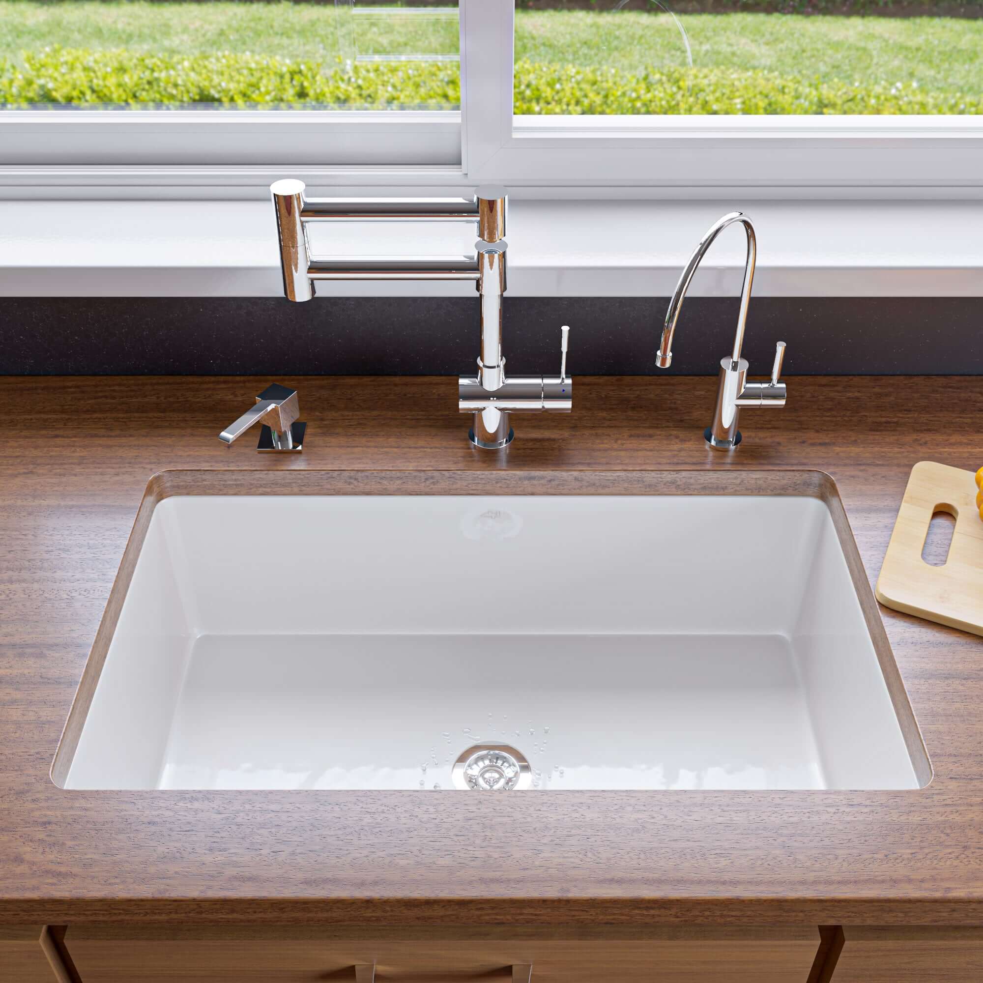 Alternate Image for ALFI brand 32" Dual Mount Fireclay Kitchen Sink, White, No Faucet Hole, ABF3219SUD-W