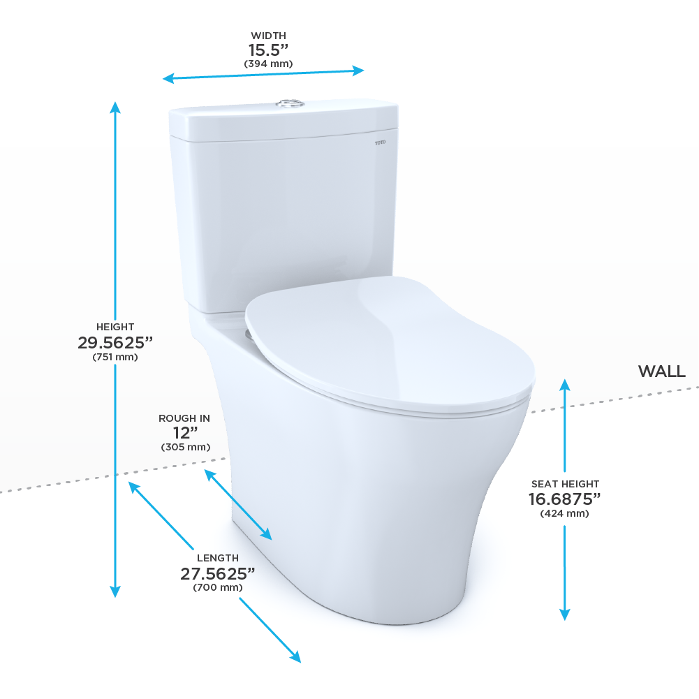 Alternate Image for TOTO Aquia IV Two-Piece Elongated Dual Flush 1.28 and 0.9 GPF Toilet with CEFIONTECT and SoftClose Seat, WASHLET+ Ready, Cotton White, Vitreous China, MS446234CEMFGN#01